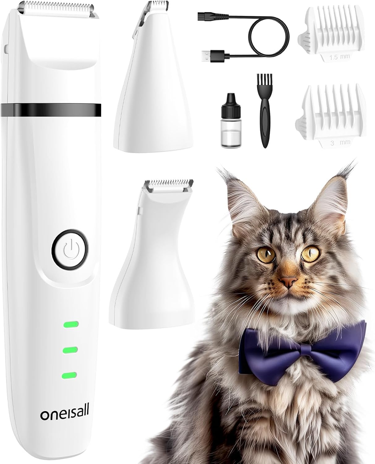 oneisall 3 in 1 Cat Clippers Kit, Silent Cat Grooming Kit, Cordless Cat Grooming...