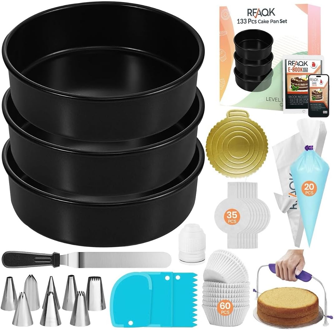 RFAQK 133PCs Round Cake Pans Sets for Baking + Cake Decorating Kit with NonStick...