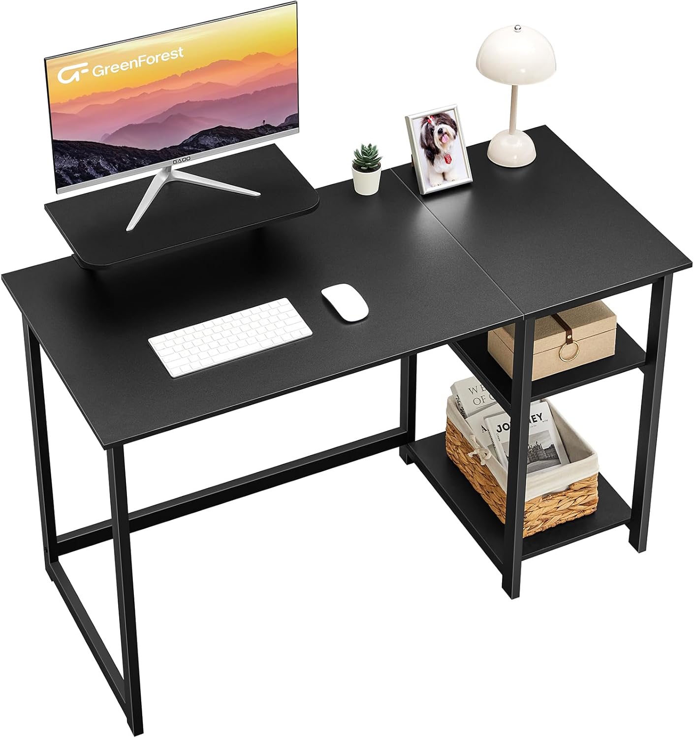 GreenForest Computer Home Office Desk with Monitor Stand and Storage Shelves on...