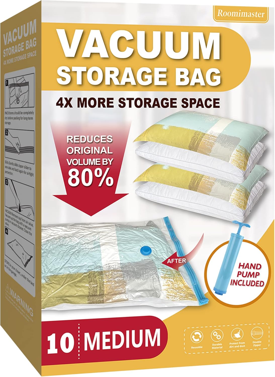 Storage Bags, 10 Medium Space Saver Vacuum Seal Bags with Pump, Space Bags, Vacu...