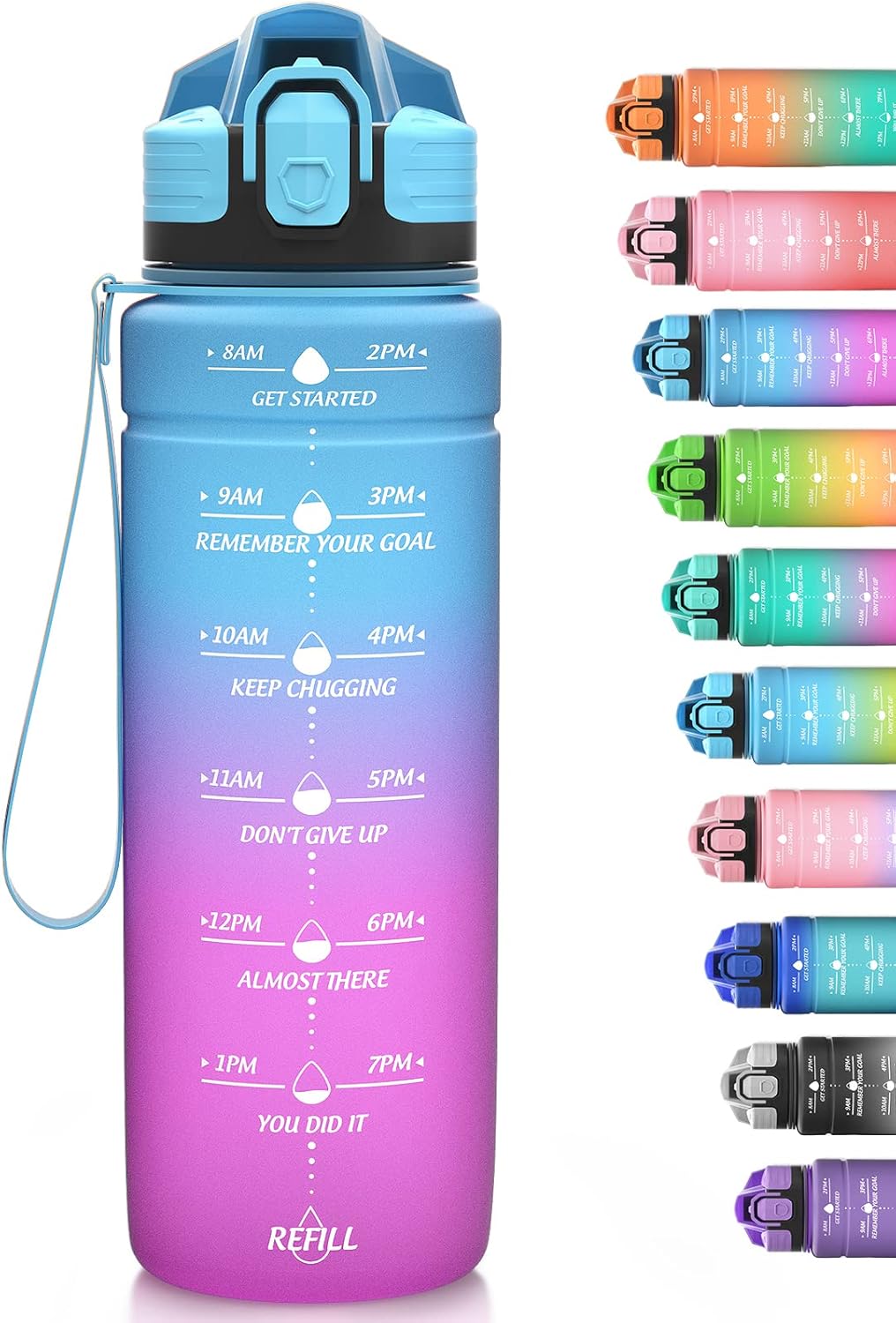 Niggeey 500ml & 700ml & 1000ml Motivational Water Bottle with Time Marker, Sport...