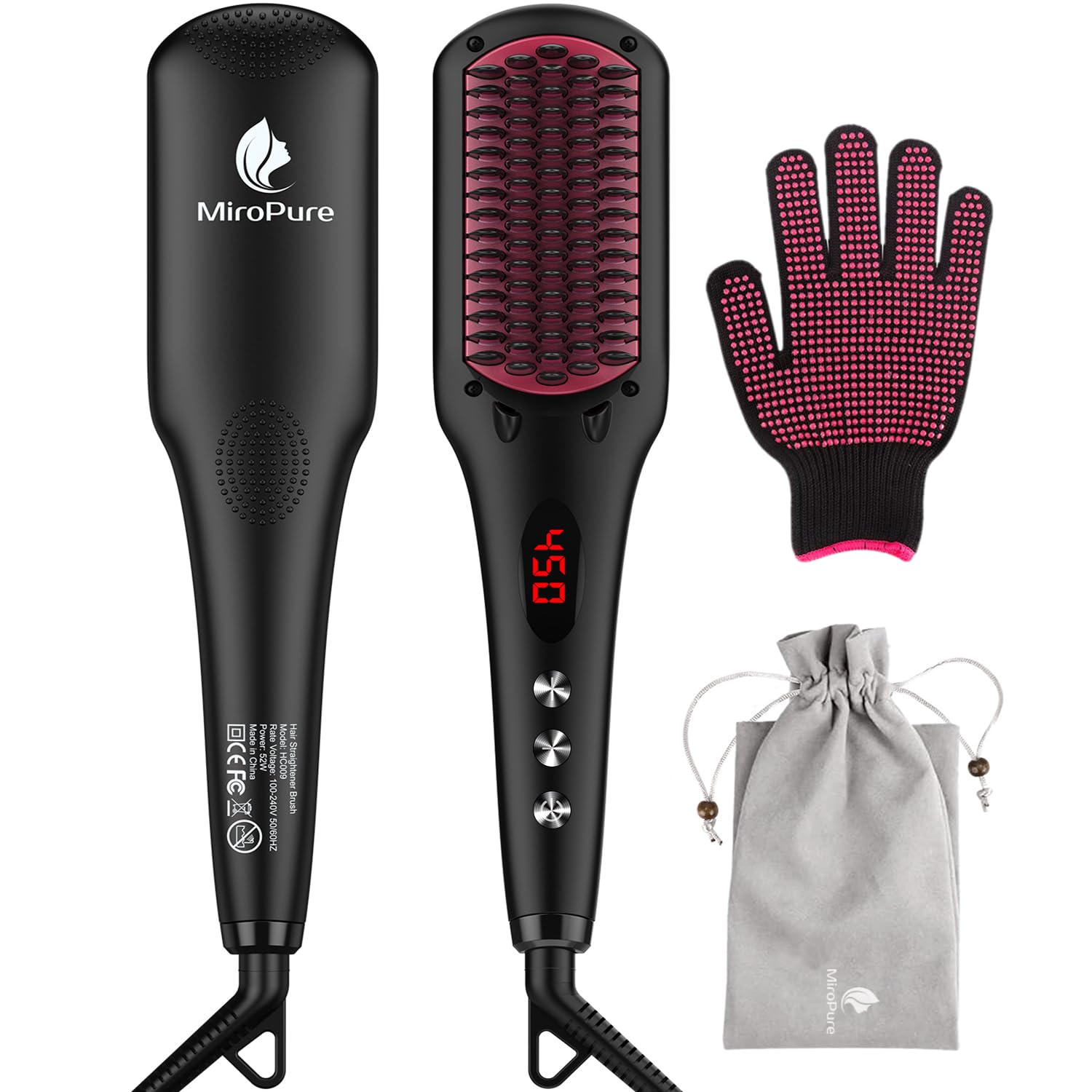 Enhanced Ceramic Hair Straightener Brush by MiroPure, 2-in-1 Ionic Straightening...