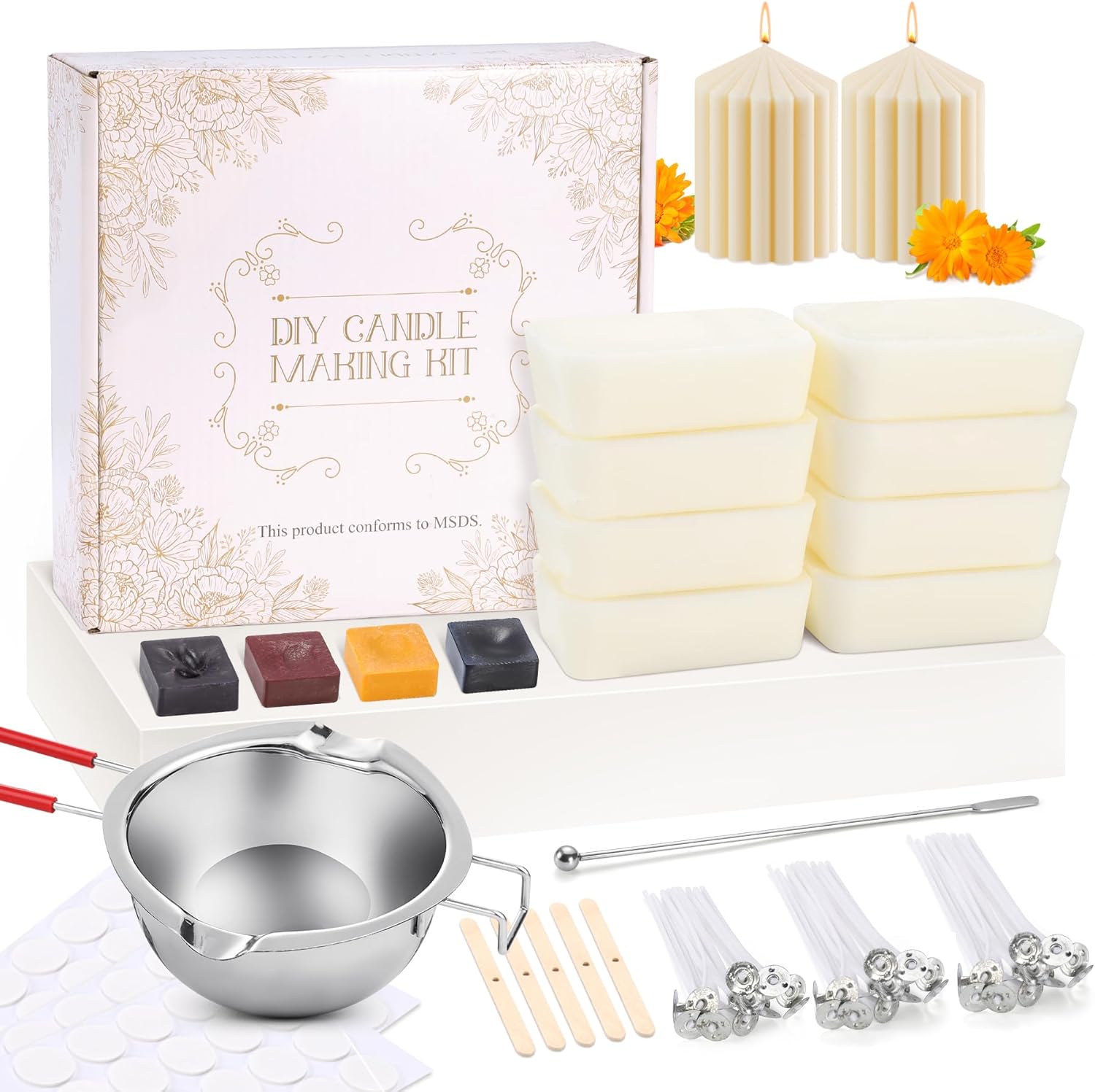 Popolic Making Candles, Candle Wicks 75 Pcs (9/12/15cm), Melting Pot, 5 Candle W...