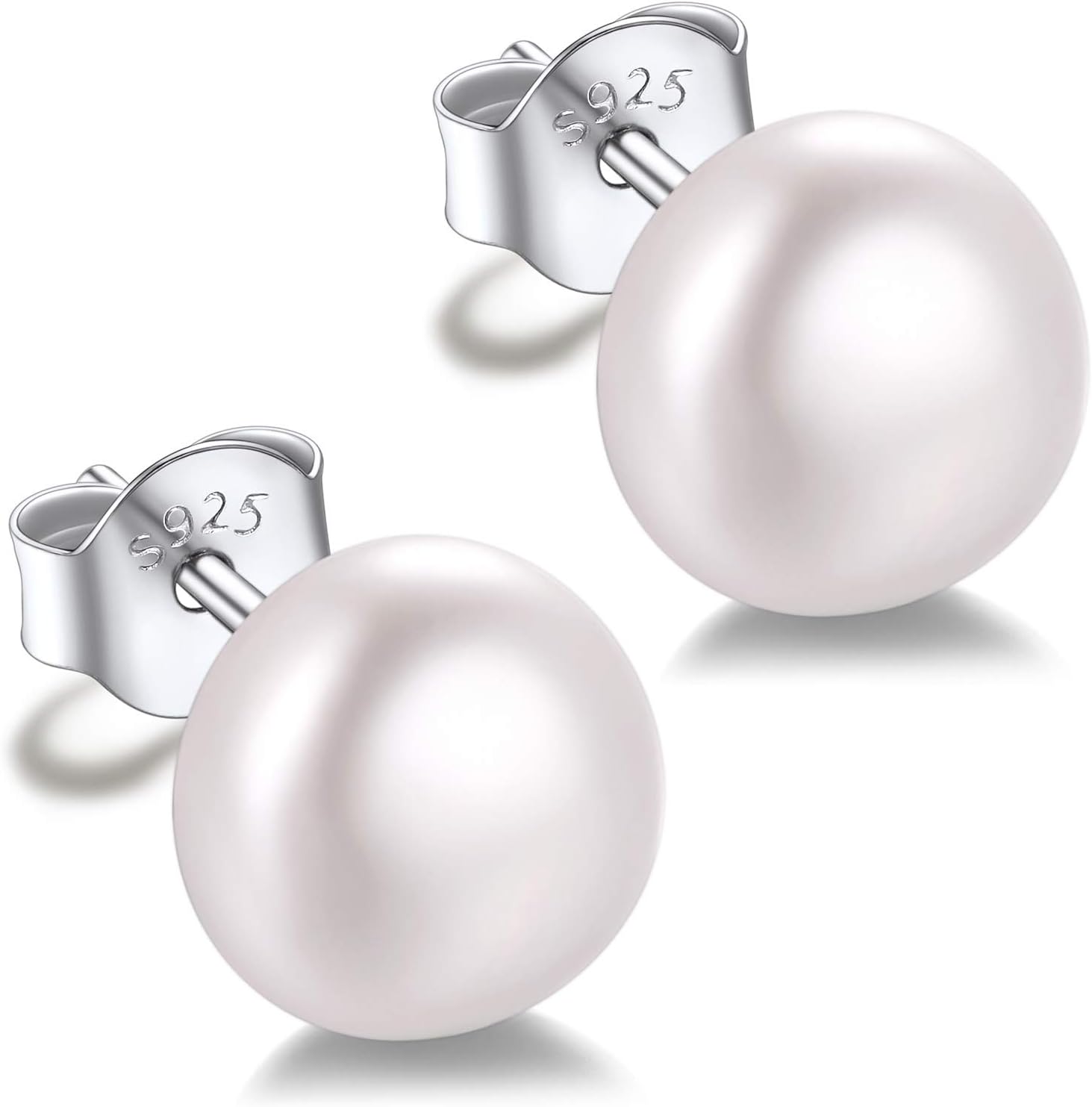 Real Pearl Earrings, 925 Sterling Silver Studs for Women, 4mm 6mm 8mm 10mm Butto...