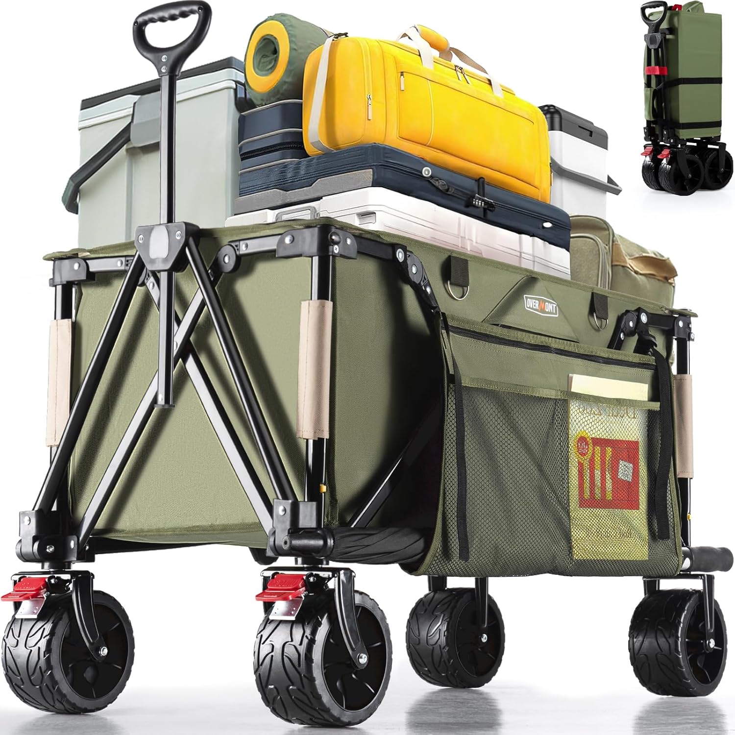 Overmont Collapsible Wagon Cart with Wheels - Foldable Heavy Duty Wagon with Big...