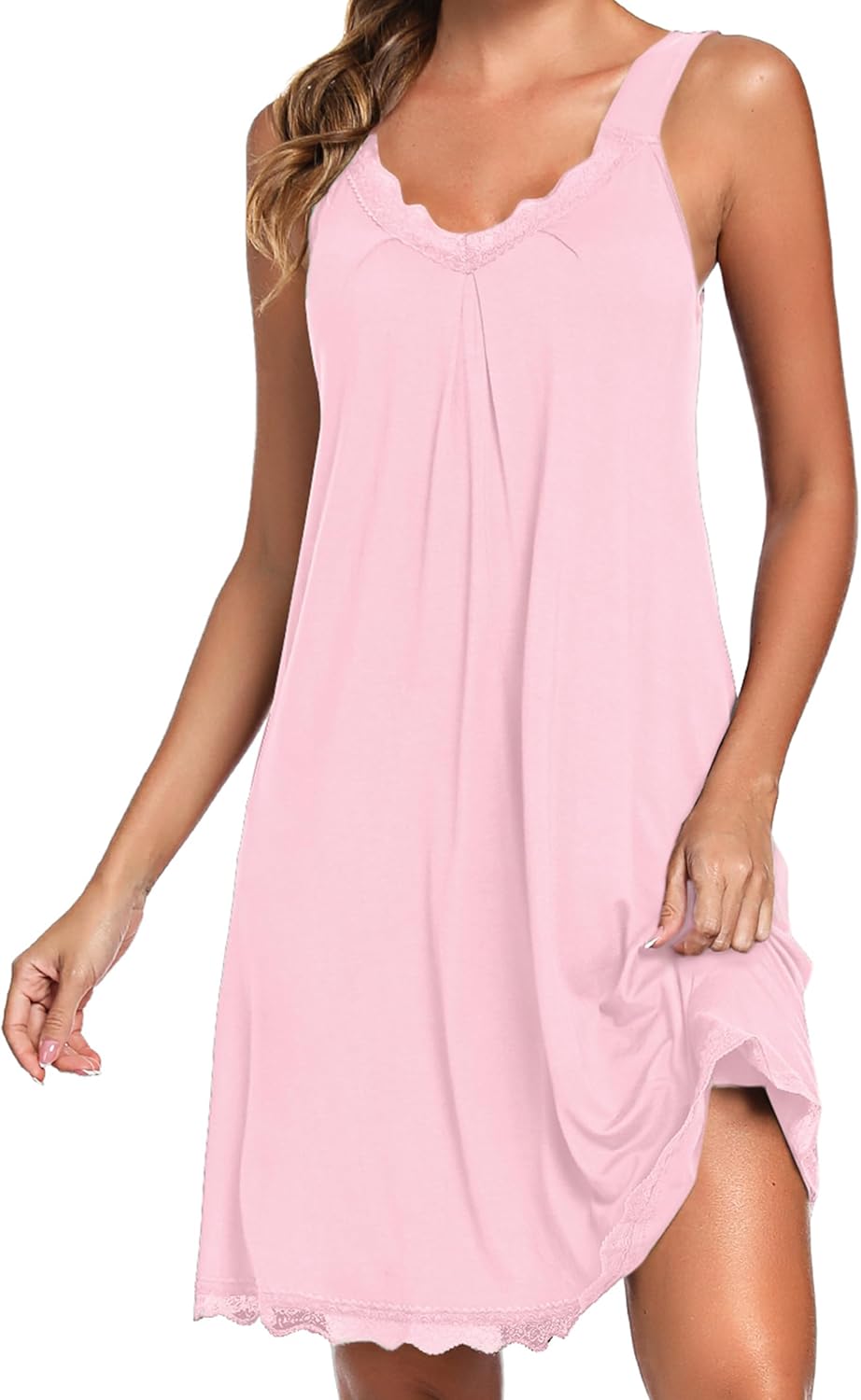 Uniexcosm Women's Nightdresses Sleeveless Nighties Cotton Lace Nightgown V Neck...