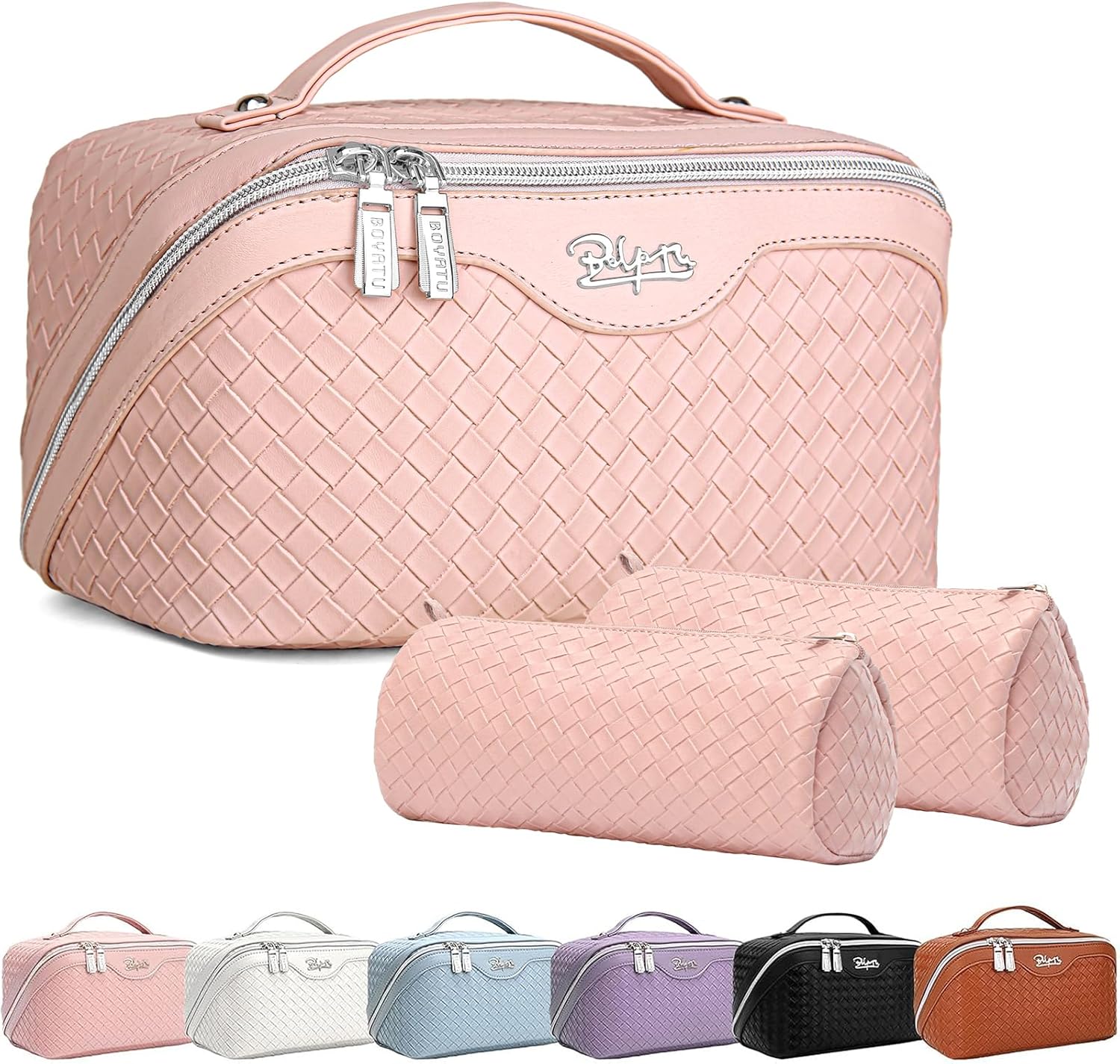 Travel Makeup Bags for Women Cosmetic Bag: Large Make up Bag Set of 3 - Vegan Le...