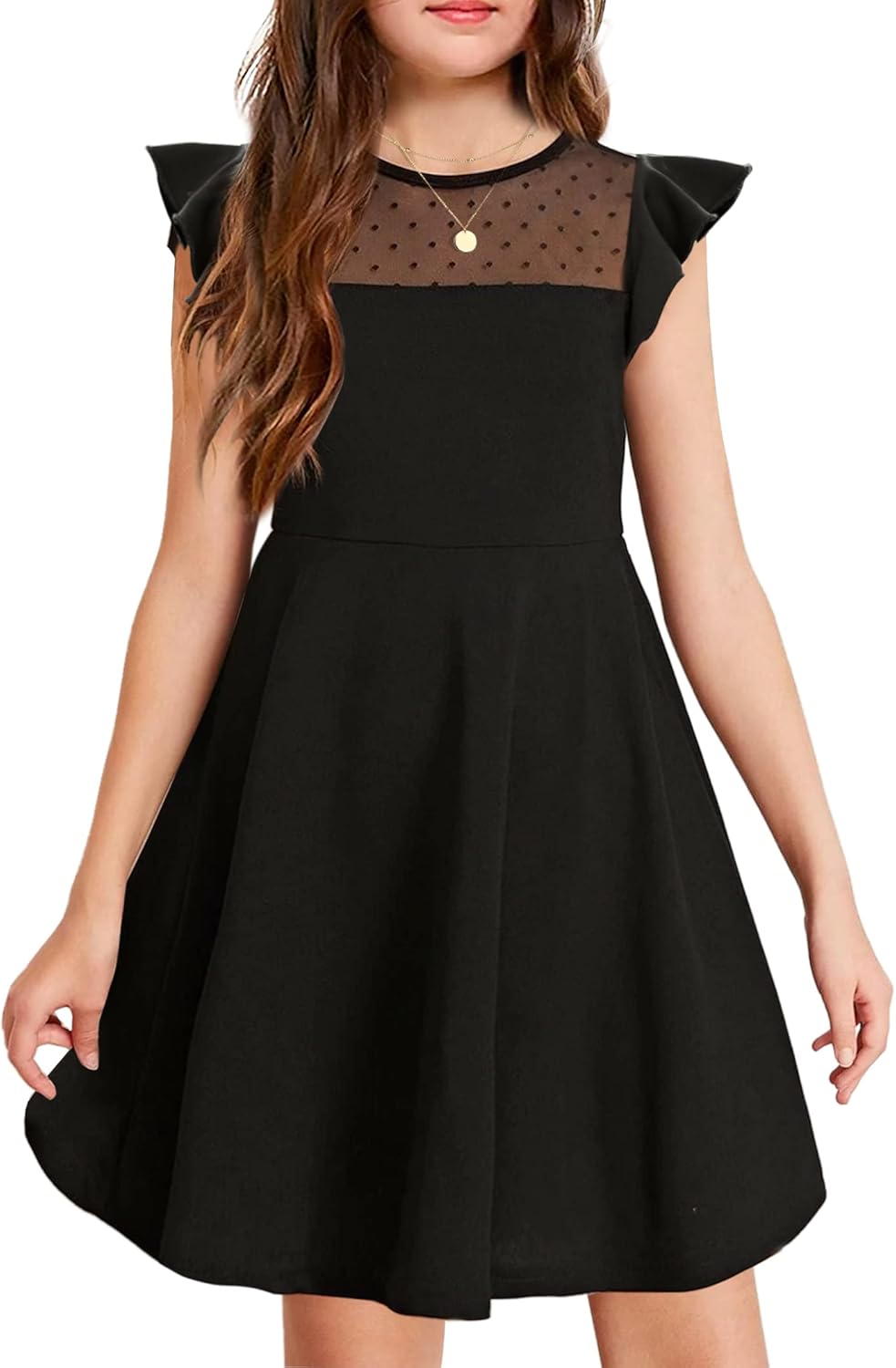Arshiner Girls Dress Summer Ruffle Sleeve Mesh A Line Casual Party Dresses with...