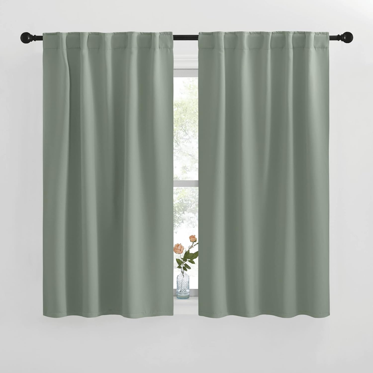 NICETOWM Window Treatment Curtain Panels - (Greyish Green Color) W42 x L50, 2 Pi...