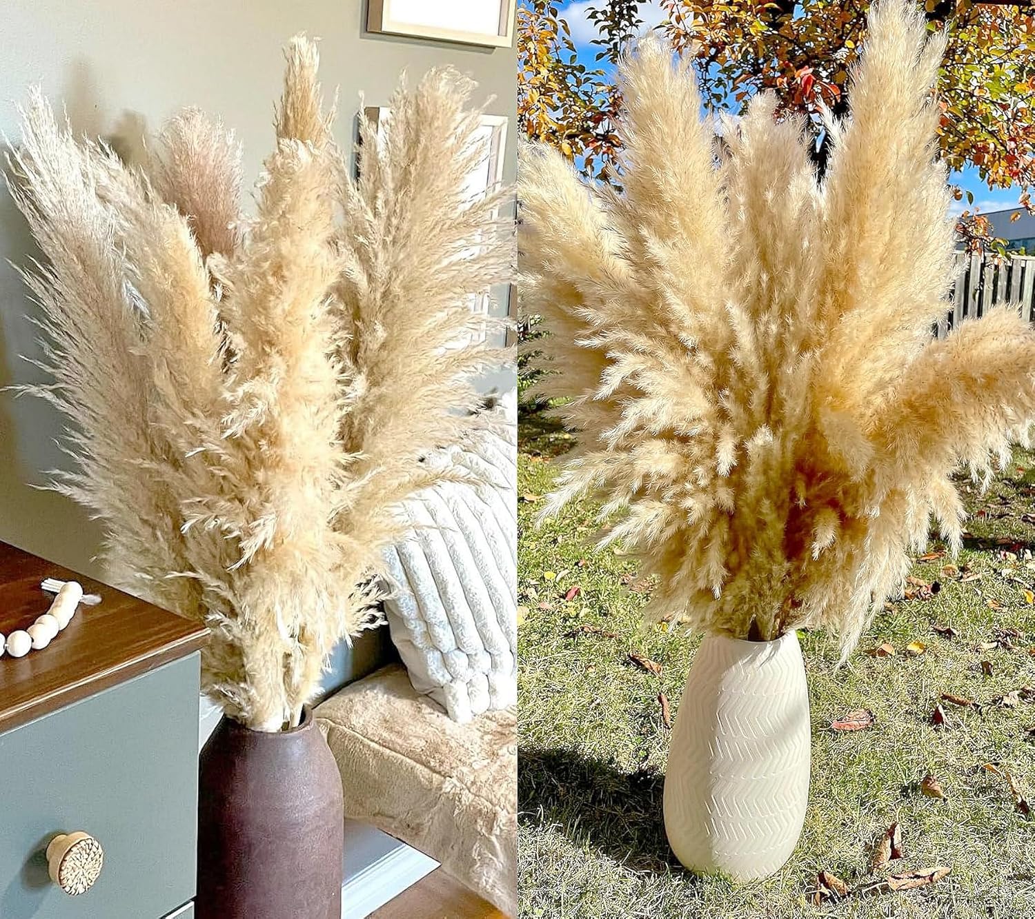 40" inch 20 Stems Natural Pampas Grass Decor Tall, Pompas Grass, Tall Pampas Gra...