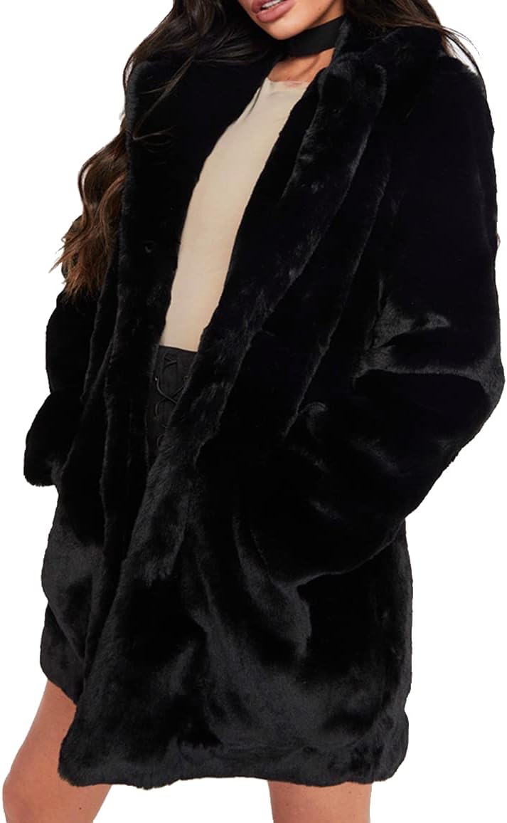 TOPONSKY Womens Winter Warm Lapel Faux Fur With Inner Lining & Buttons Coats Lar...