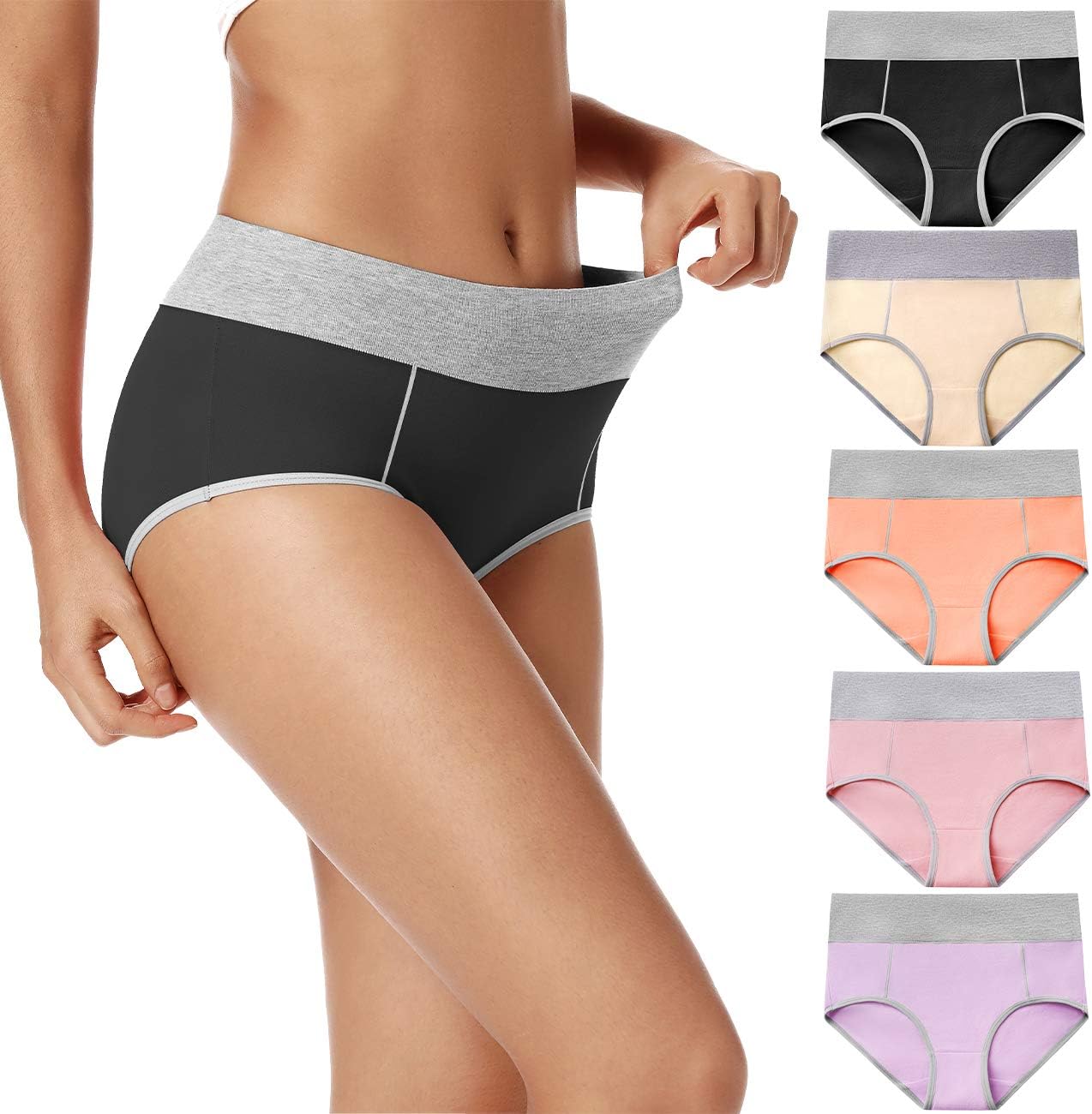 POKARLA Womens Cotton Underwear High Waist Full Coverage Briefs Soft Breathable...