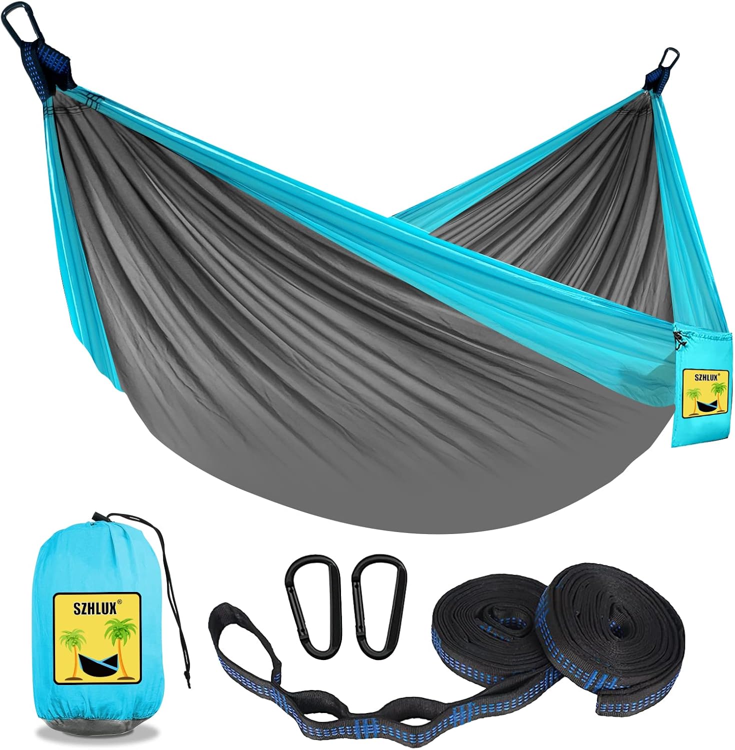 SZHLUX Camping Hammock Double & Single Portable Hammocks with 2 Tree Straps and...