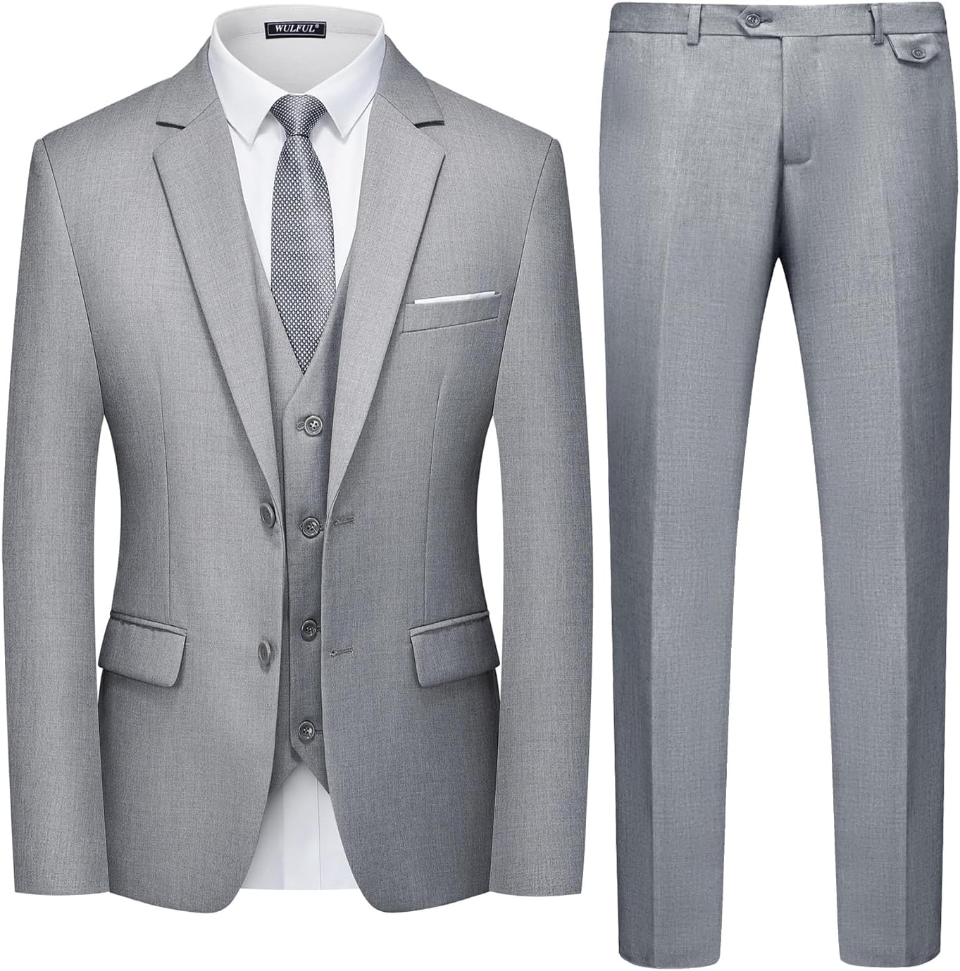 WULFUL Men's 3 Piece Slim Fit Suit Set Two Button Blazer Jacket Vest Pants Tuxed...