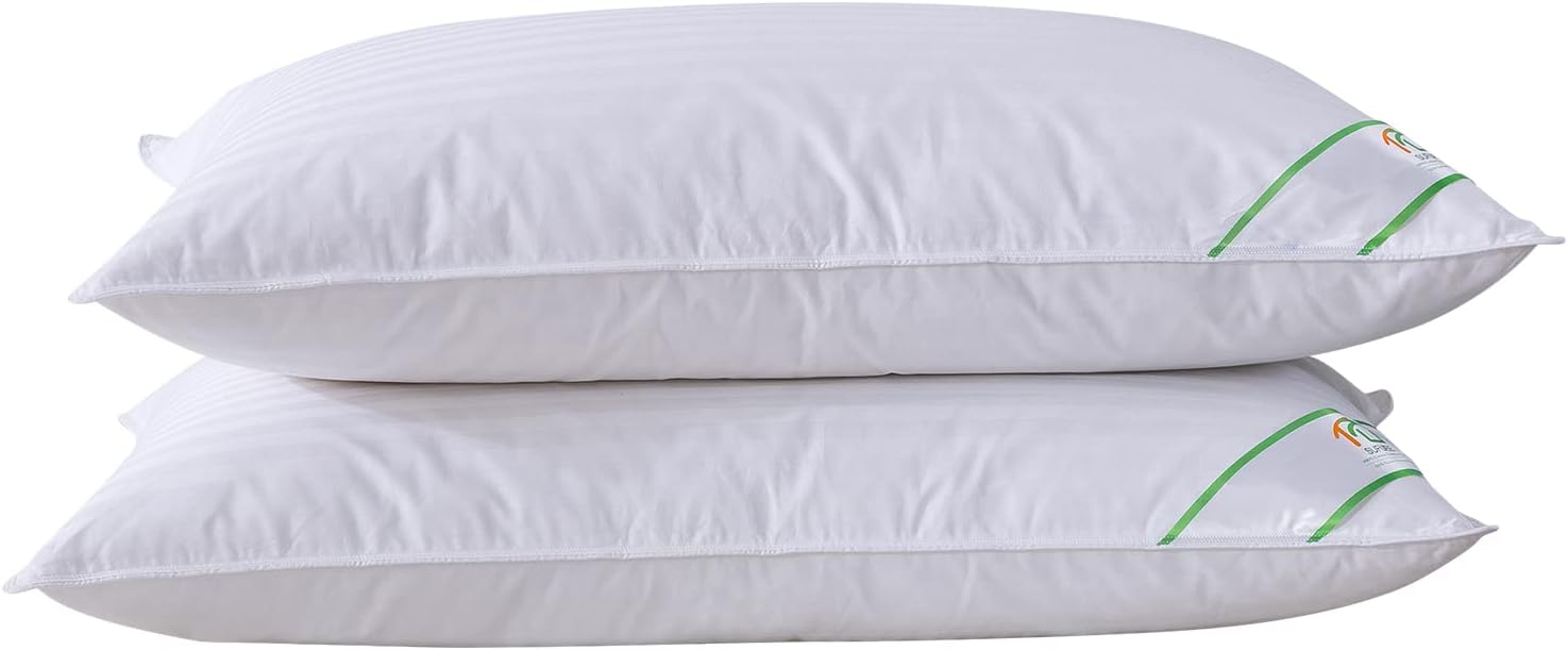 SUFUEE Luxury Goose Feather and Down Pillow Pair with 100% Cotton Cover (Standar...