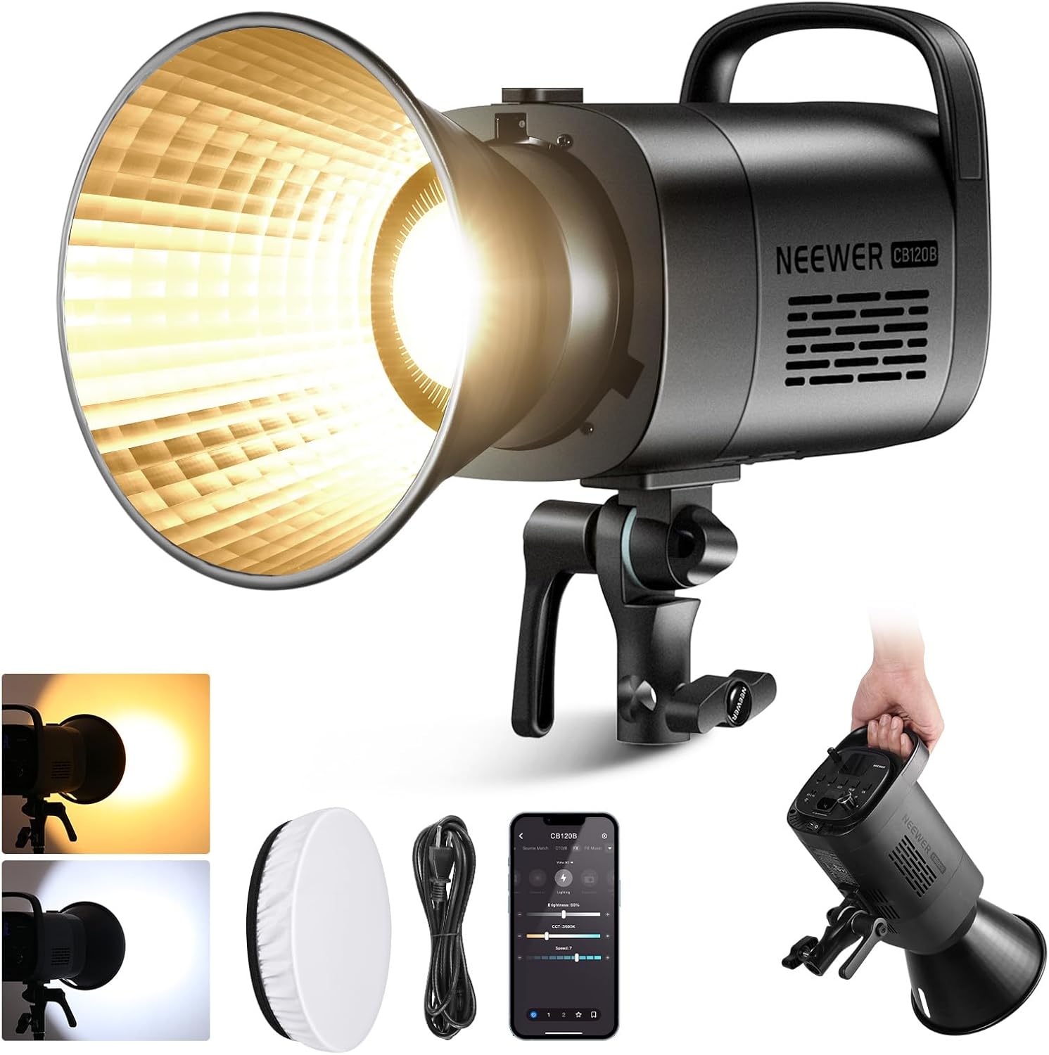 NEEWER CB120B 120W LED Video Light with 2.4G&APP Control COB Bi Color 2700K-6500...