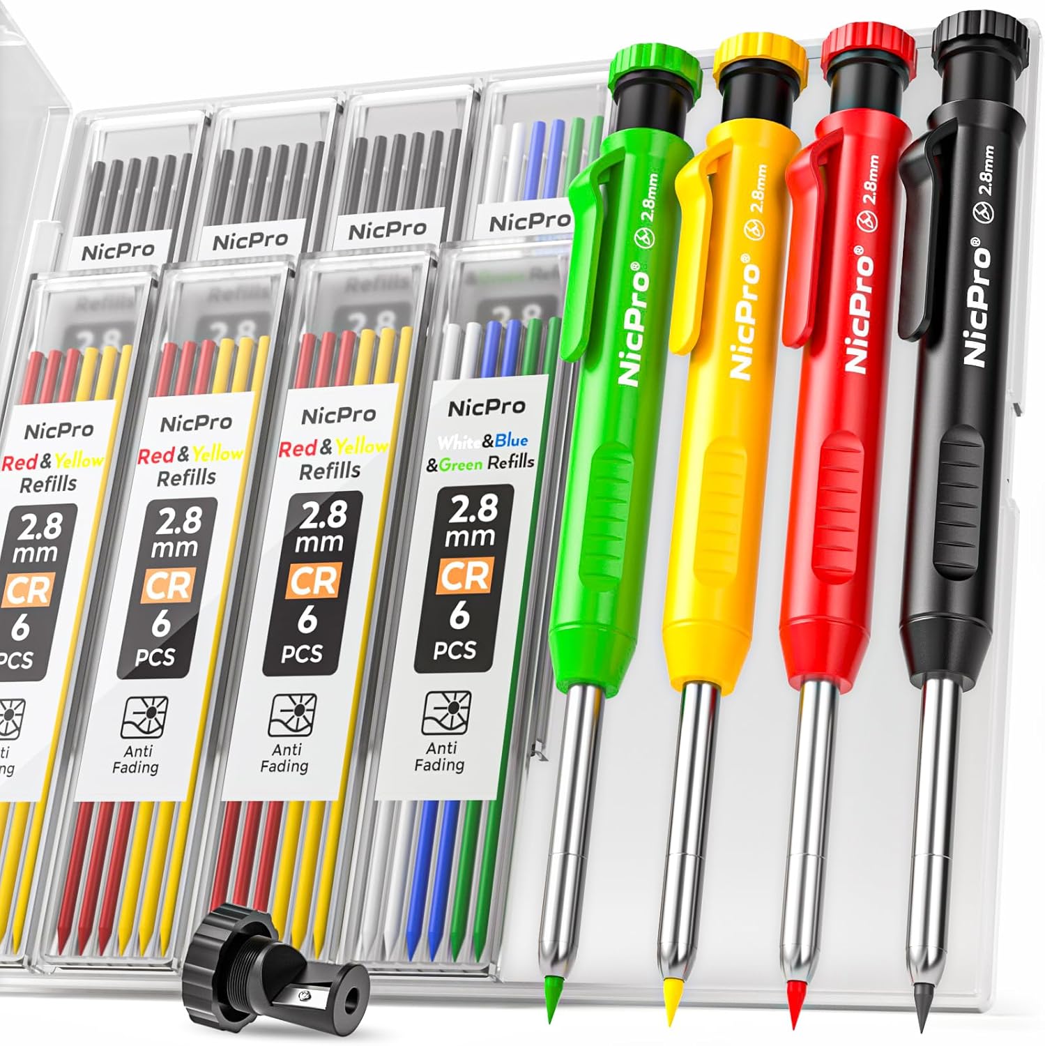 Nicpro 4 Pack Carpenter Pencil with Sharpener, Mechanical Carpenter Pencils with...