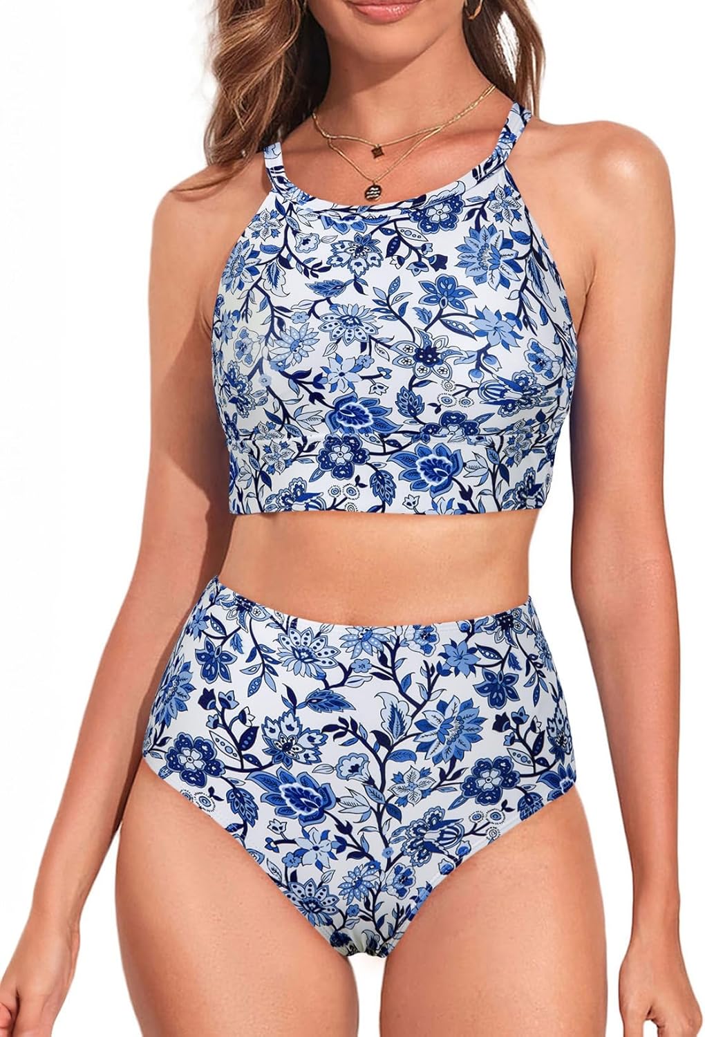 Herseas Women's Bikini Sets High Neck Tropical Leaf Print High Waisted Two Piece...