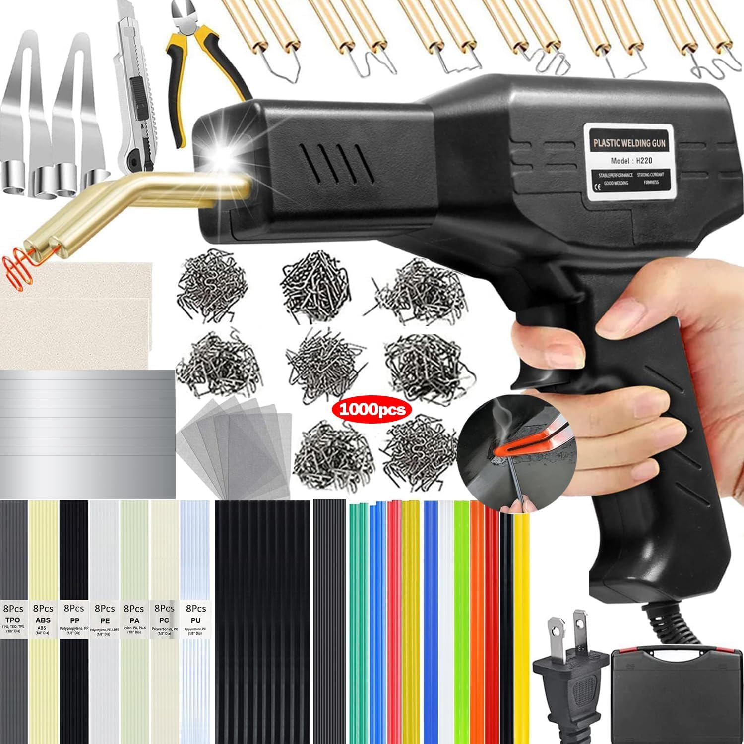 Upgraded 220W Plastic Welder,2 in 1 Plastic Welding Kit 1000PCS Hot Stapler Plas...