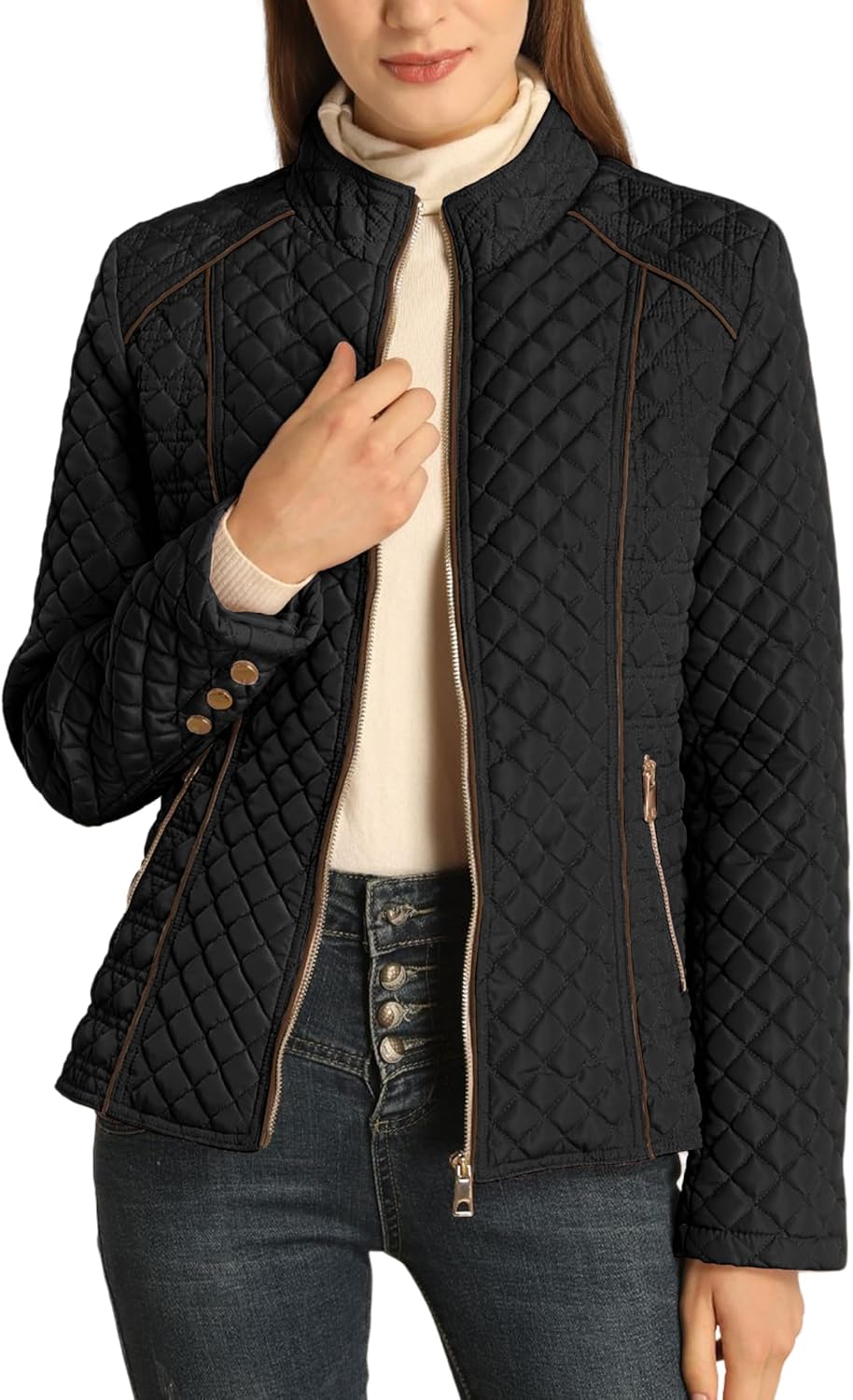 Bellivera Women's Stand Collar Lightweight Quilted Puffer Jacket Padded Zip Coat...