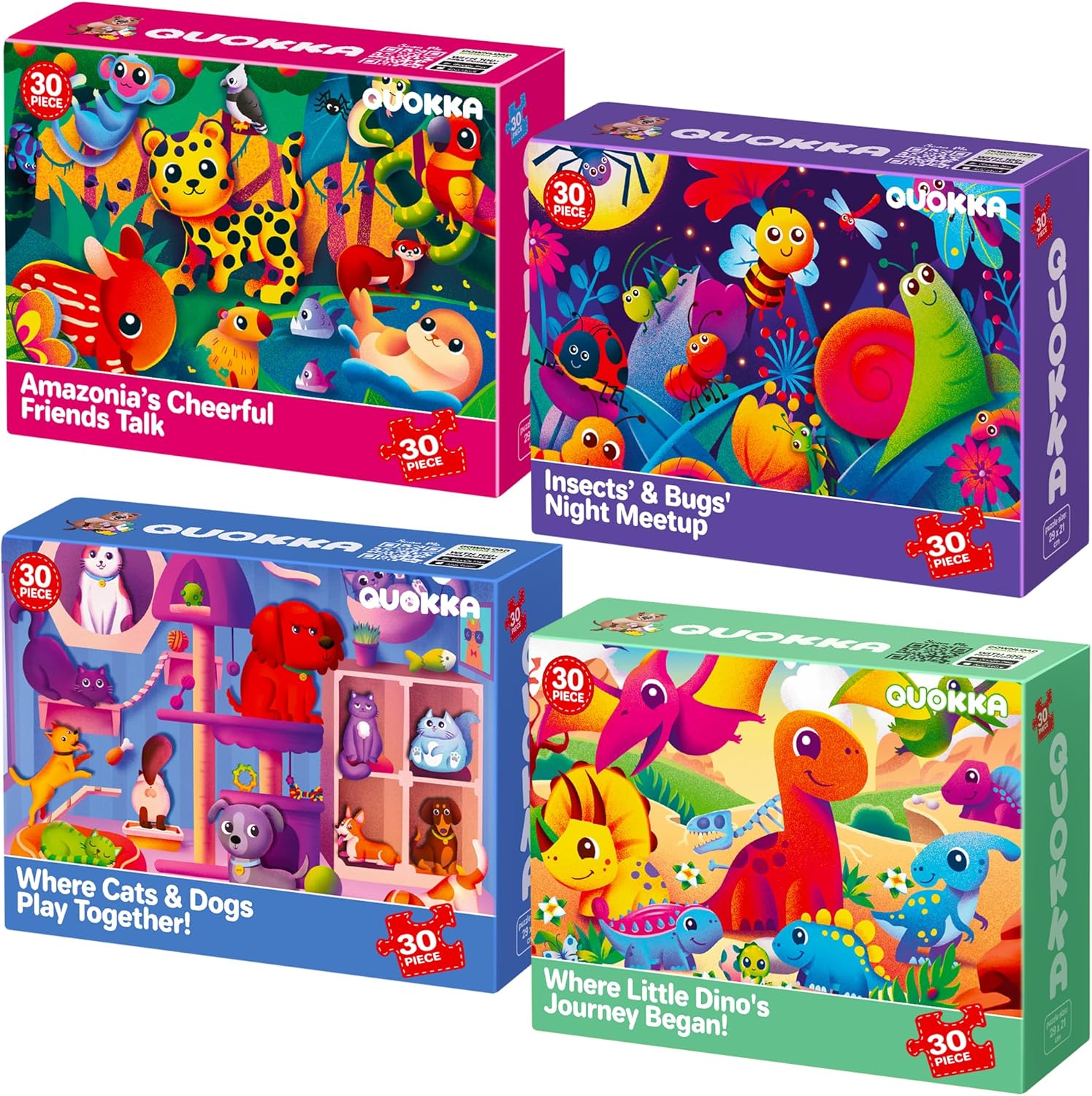 QUOKKA 4 Puzzles Set for Toddlers 3-5 - 4 x 30 Pieces Puzzles for Kids Ages 2-4...