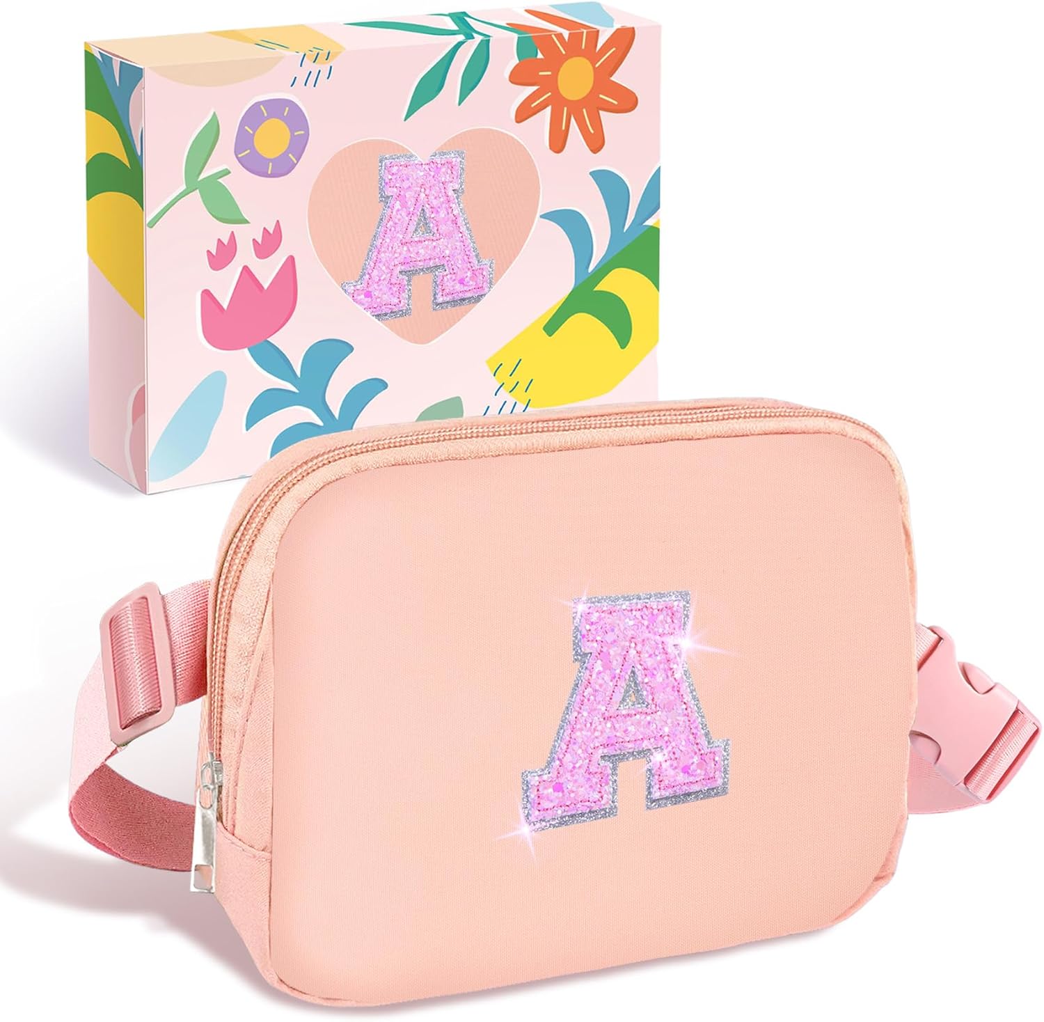 COSHAYSOO Pink Belt Bag Initial Fanny Pack Crossbody Purse for Girls 5-7 6-8 8-1...