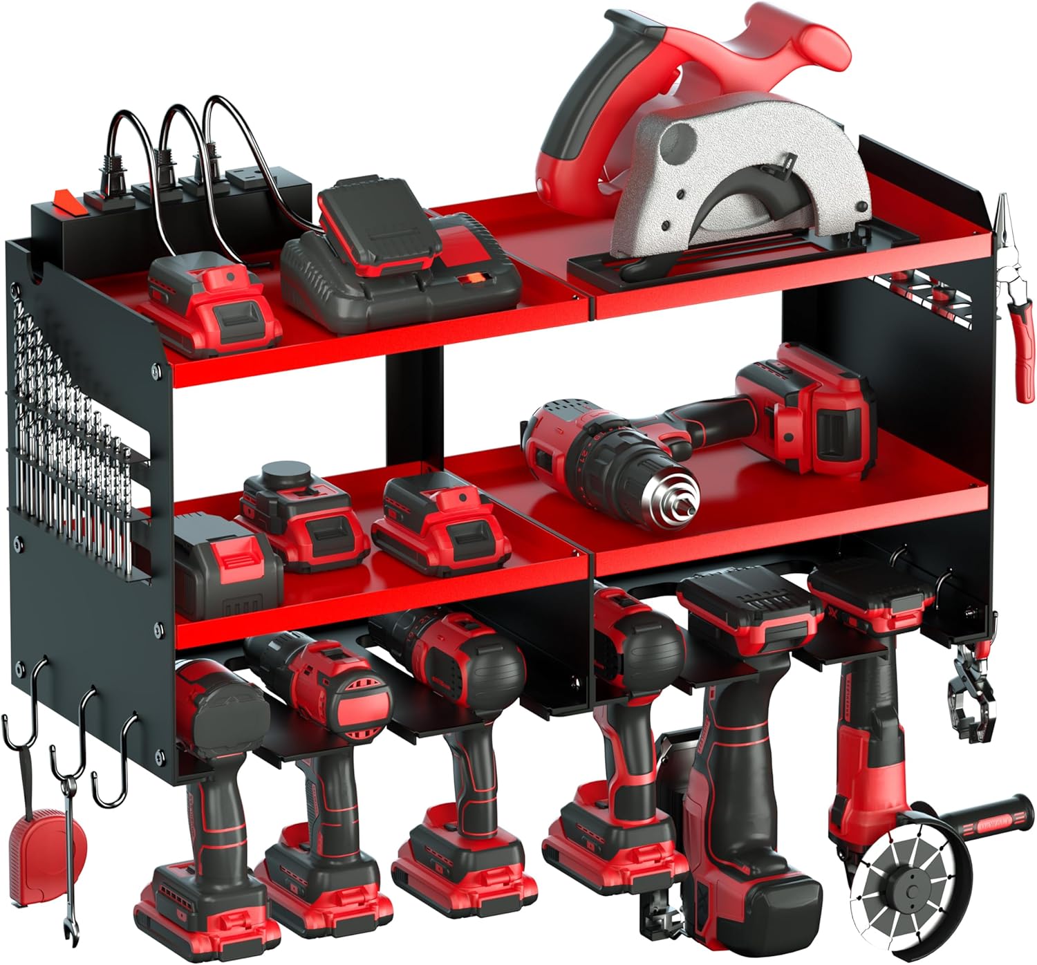 Power Tool Organizer with Charging Station, 6 Drill Holders Wall Mount, Heavy Du...