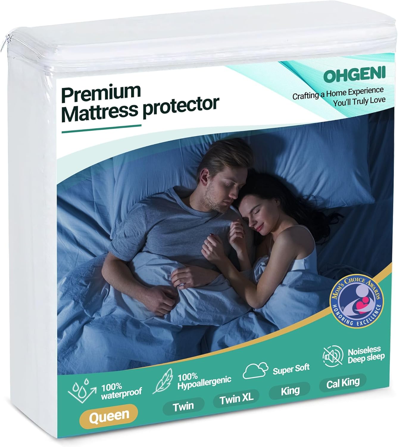 OhGeni 100% Waterproof Mattress Protector, Queen Size, Fitted Sheet with Deep Po...