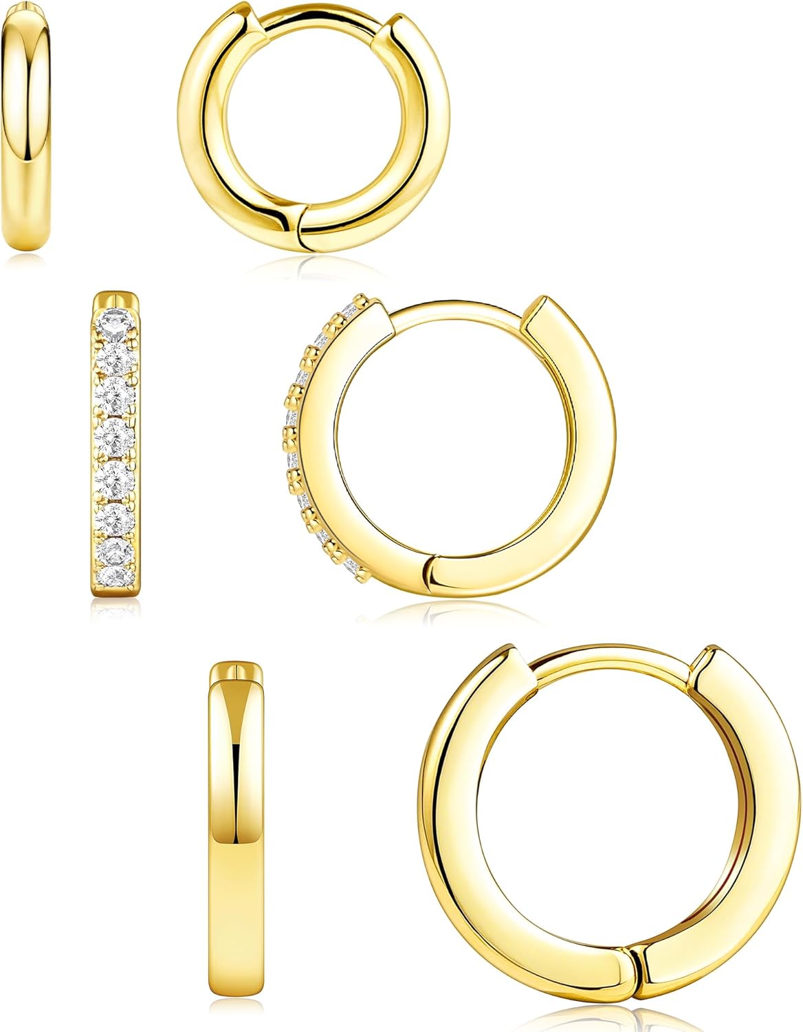 Gold Hoop Earrings Set for Women, 14K Small Huggie Earrings for Multiple Piercin...
