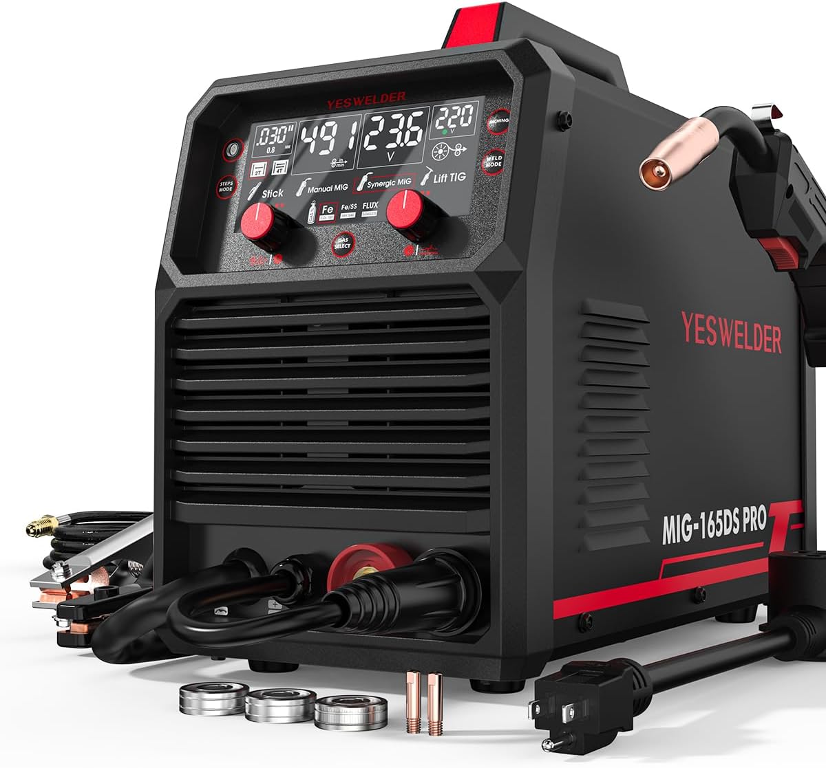 YESWELDER 165A MIG Welder, Flux Core MIG/Gas MIG/Lift TIG/Stick 4 in 1 Multi-pro...