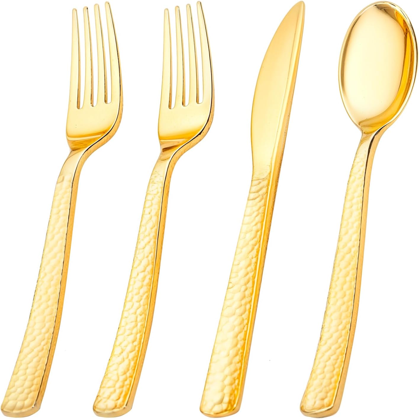 KIRE 400PCS Gold Plastic Silverware - Gold Silverware Disposable, Heavy Duty Gol...