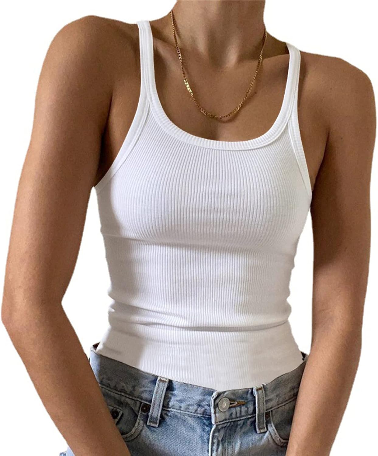 Artfish Women's Sleeveless Tank Top Form Fitting Scoop Neck Ribbed Knit Basic Ca...