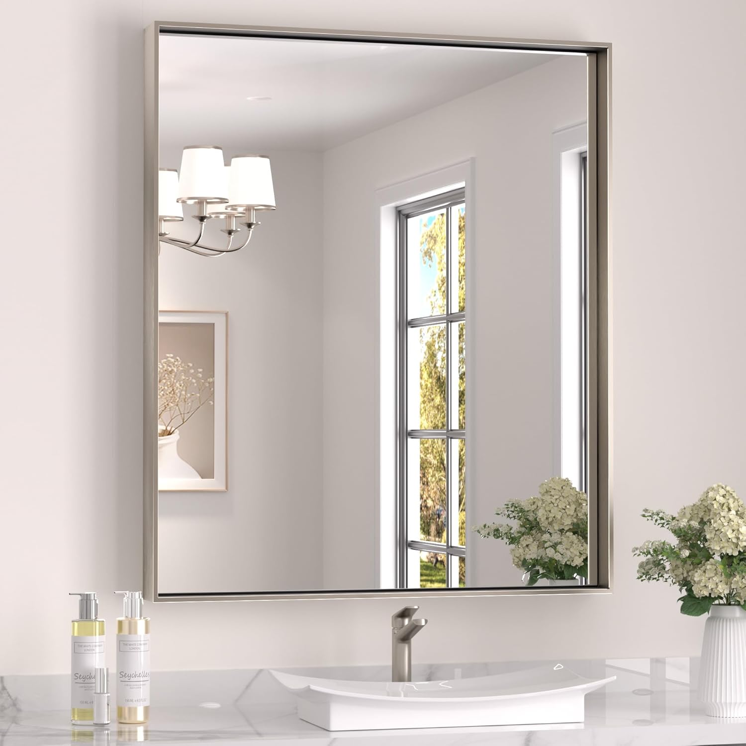 Keonjinn 30 x 36 in Brushed Nickel Bathroom Mirror for Over Sink, Rectangular Si...
