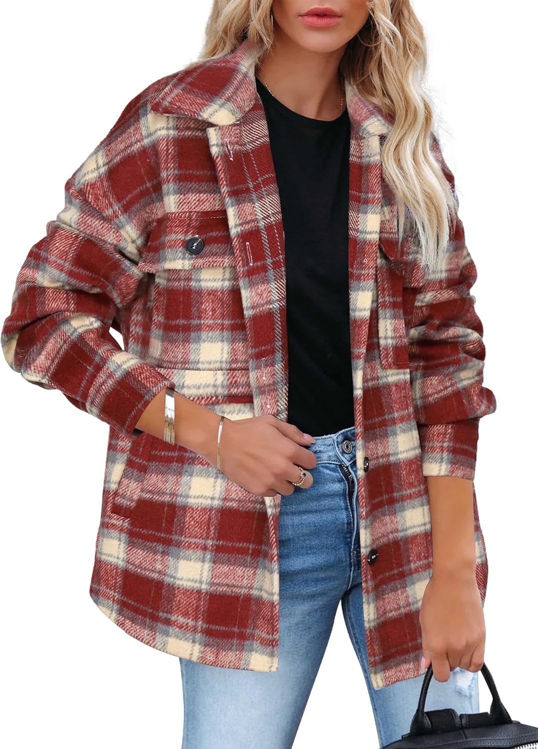 Beaully Women's Flannel Plaid Shacket Long Sleeve Button Down Shirts Jacket Coat...