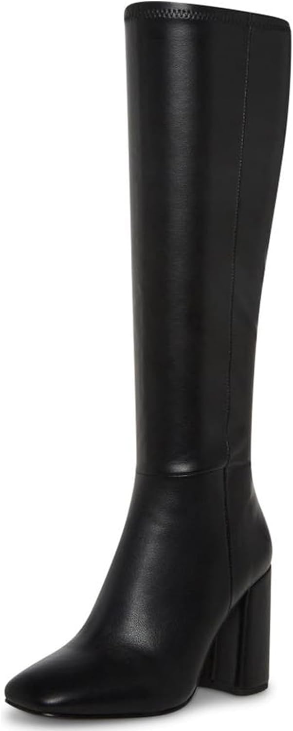 SOVANYOU Women's Faux Leather Tall Boots Fashion Square Toe Chunky Heel Knee Hig...