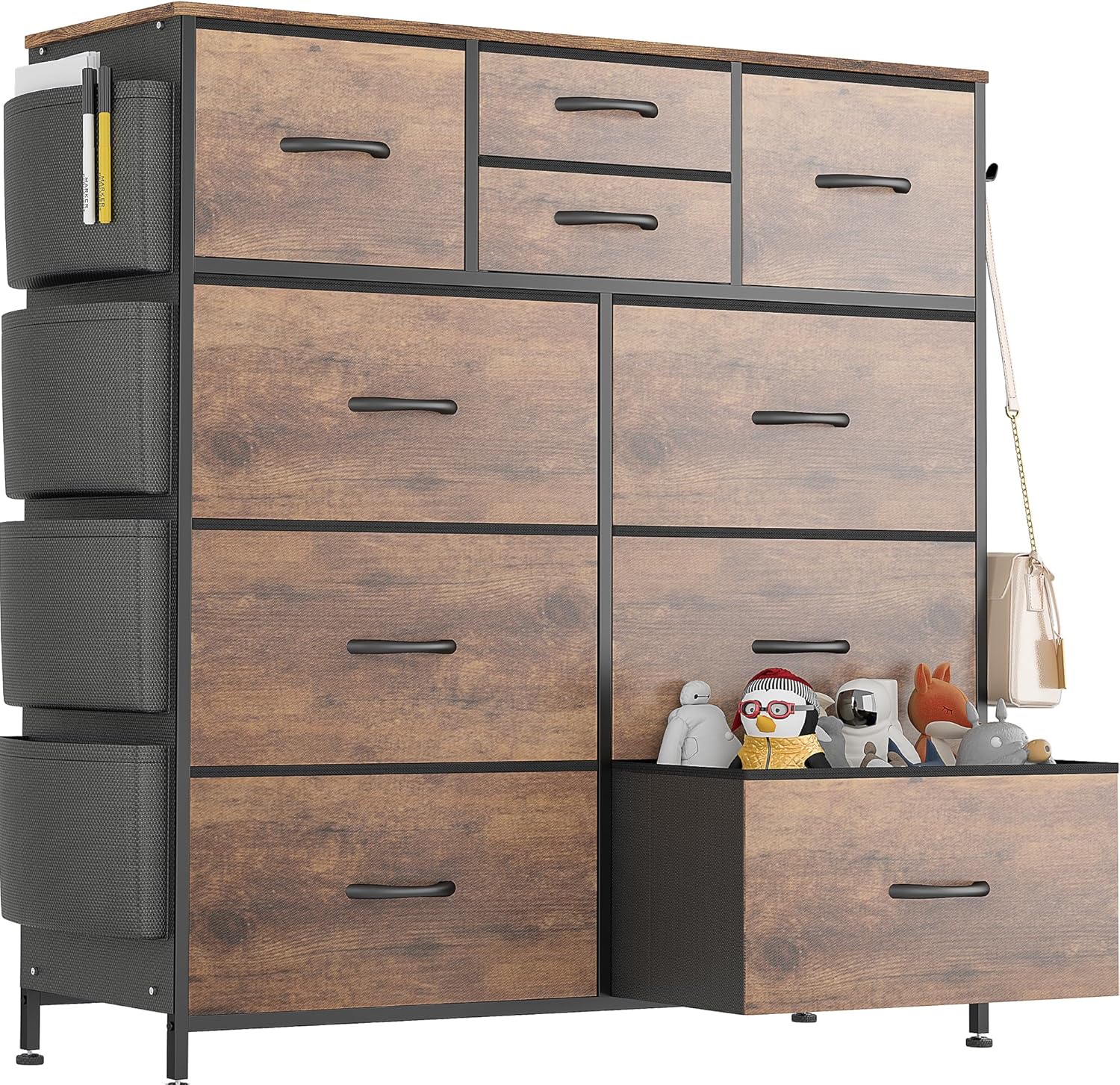 Lulive Dresser for Bedroom with 10 Drawers, Chest of Drawers with Side Pockets a...