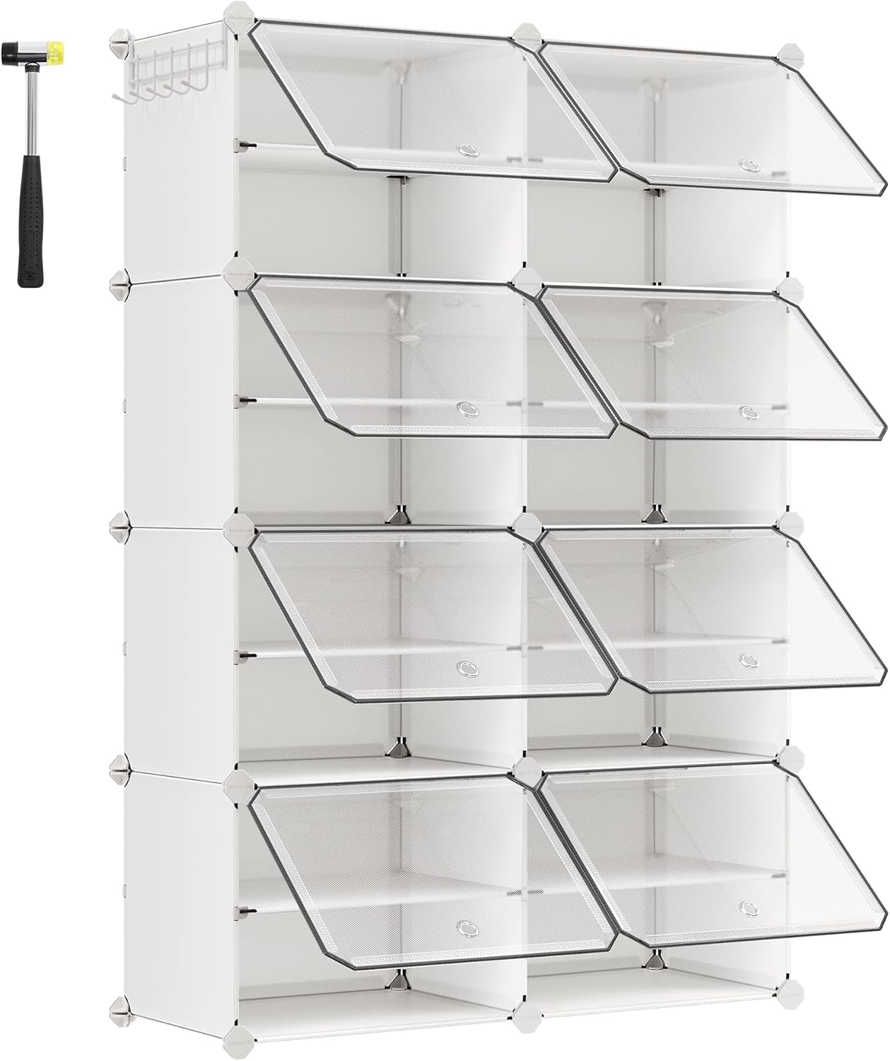 SONGMICS Interlocking Shoe Rack, Plastic Shoe Storage Cabinet, 8-Slot Modular St...