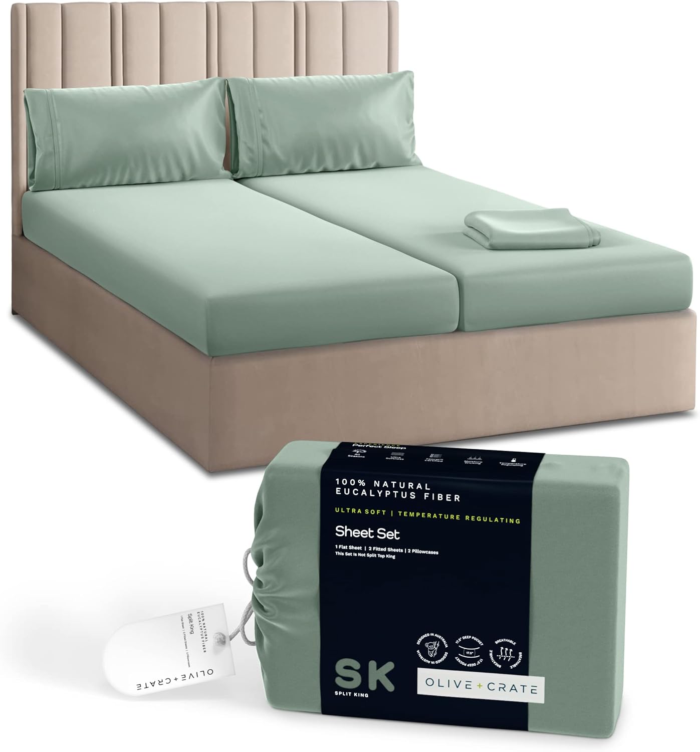 Olive + Crate Eucalyptus Sheets Set - Cooling Sheets for Hot Sleepers - 100% Org...