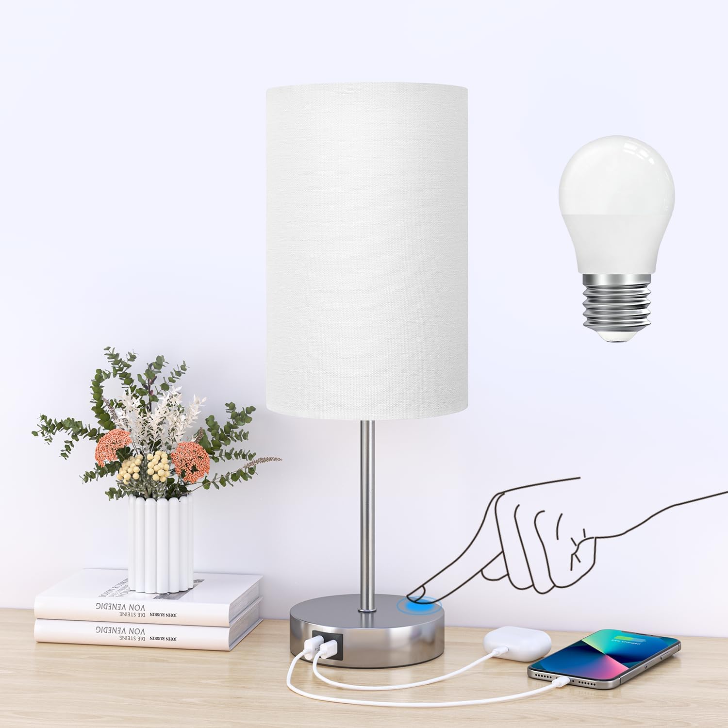 AKASUKI 18Inch Table Lamp with Dual Charging Station, 3 Way Dimmable Touch Lamp...