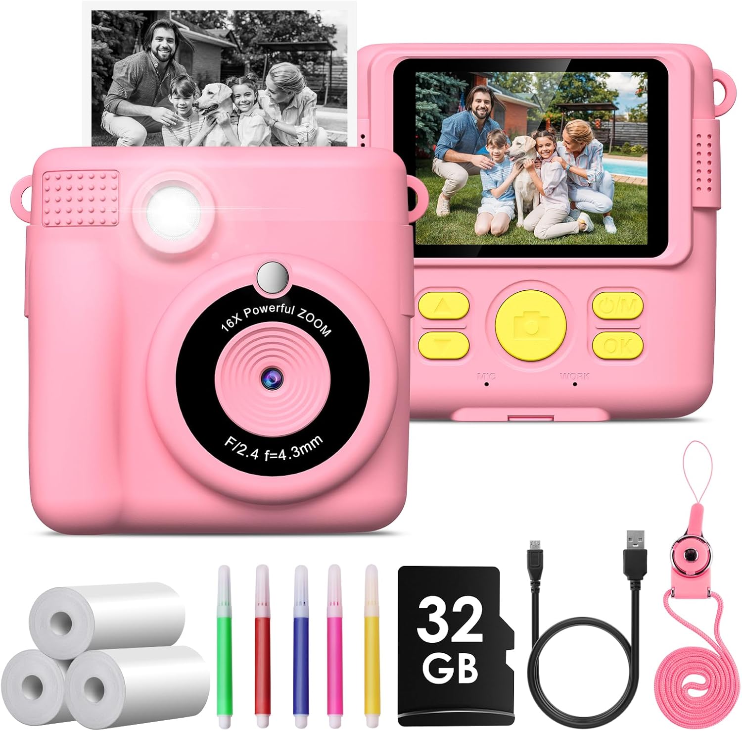 GREENKINDER Kids Camera Instant Print, 2.4'' Instant Print Camera for Kids with...