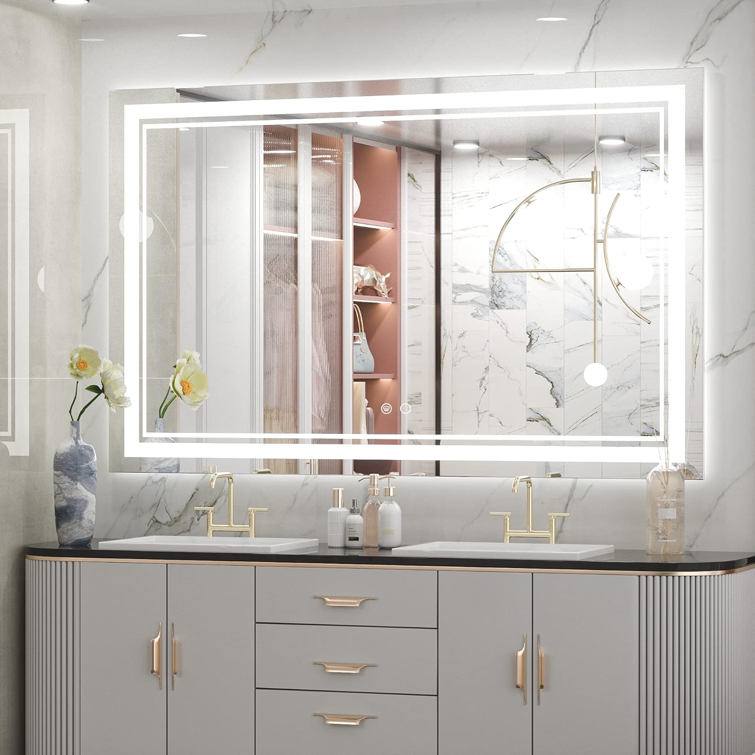 Keonjinn 48 x 30 Inch LED Mirror Lighted Bathroom Mirror with Lights, LED Vanity...