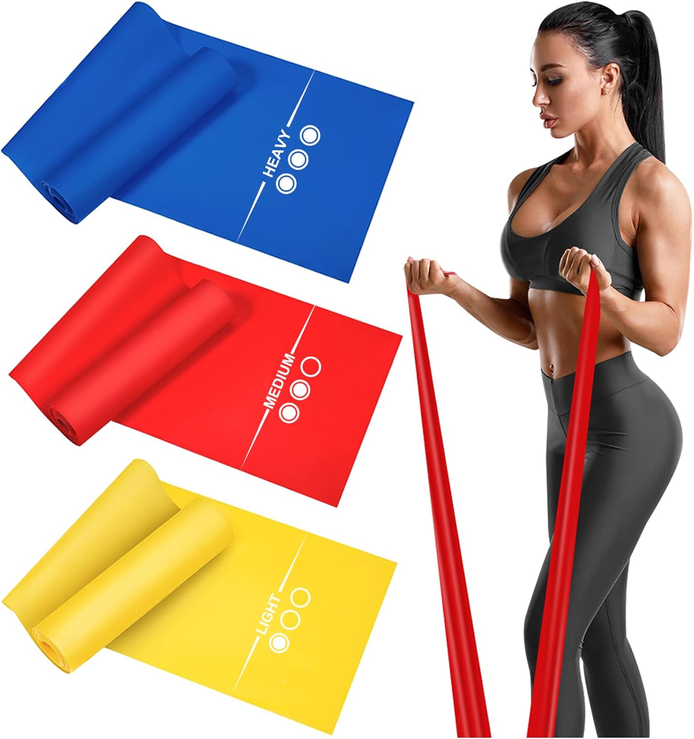 Haquno 3 Pack Exercise Resistance Bands; Set with 3 Resistance Levels;1.8M Exerc...