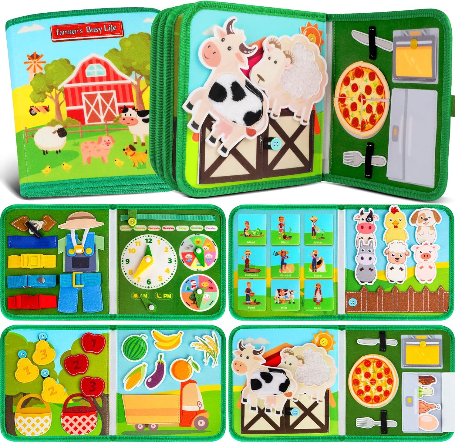 Quanquer Activities Busy Book for Toddlers, Farm Busy Board Montessori Toys for...