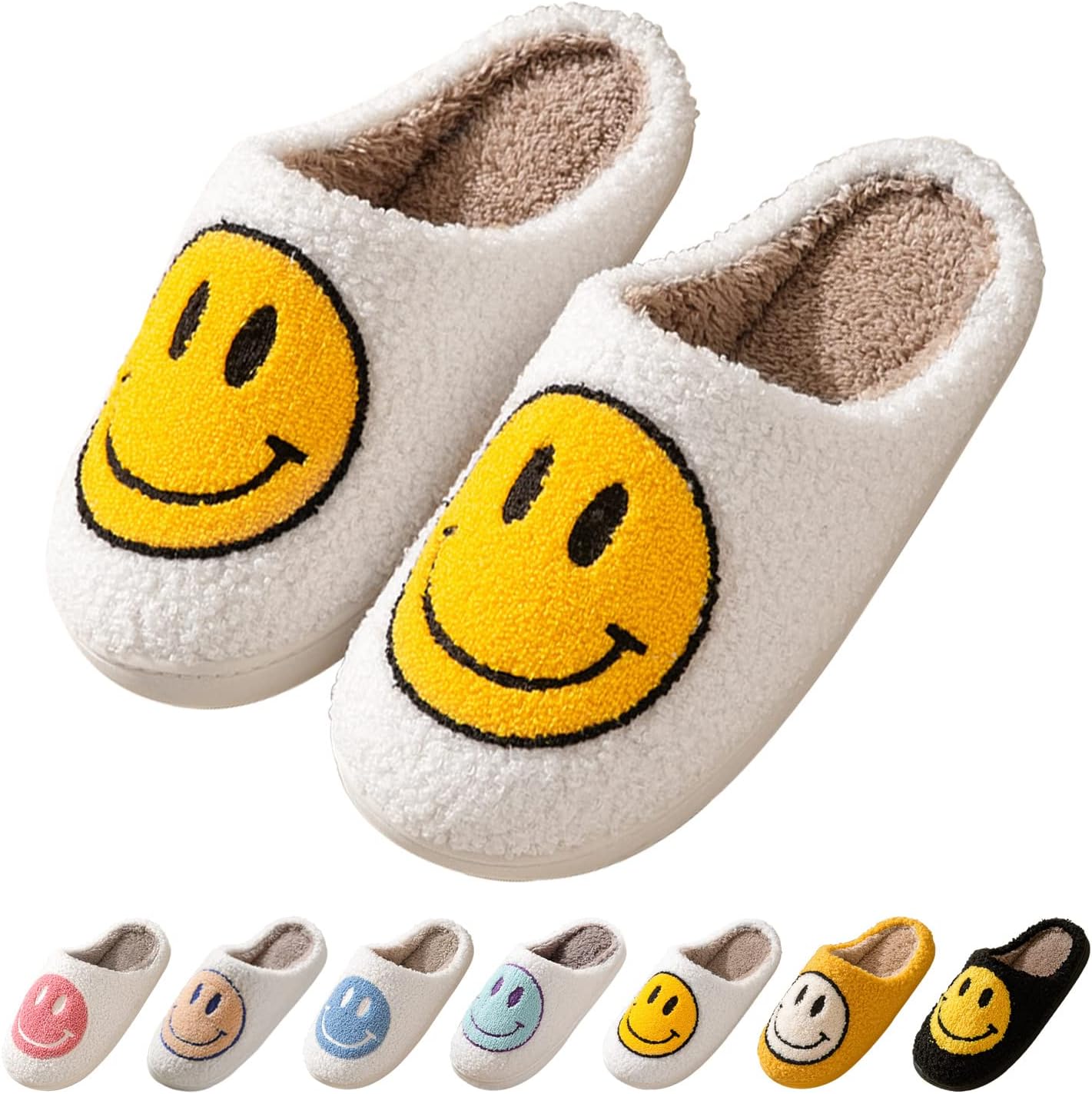 Smile Face Slippers for Women Happy face slippers Retro Soft Plush Warm Slip-on...
