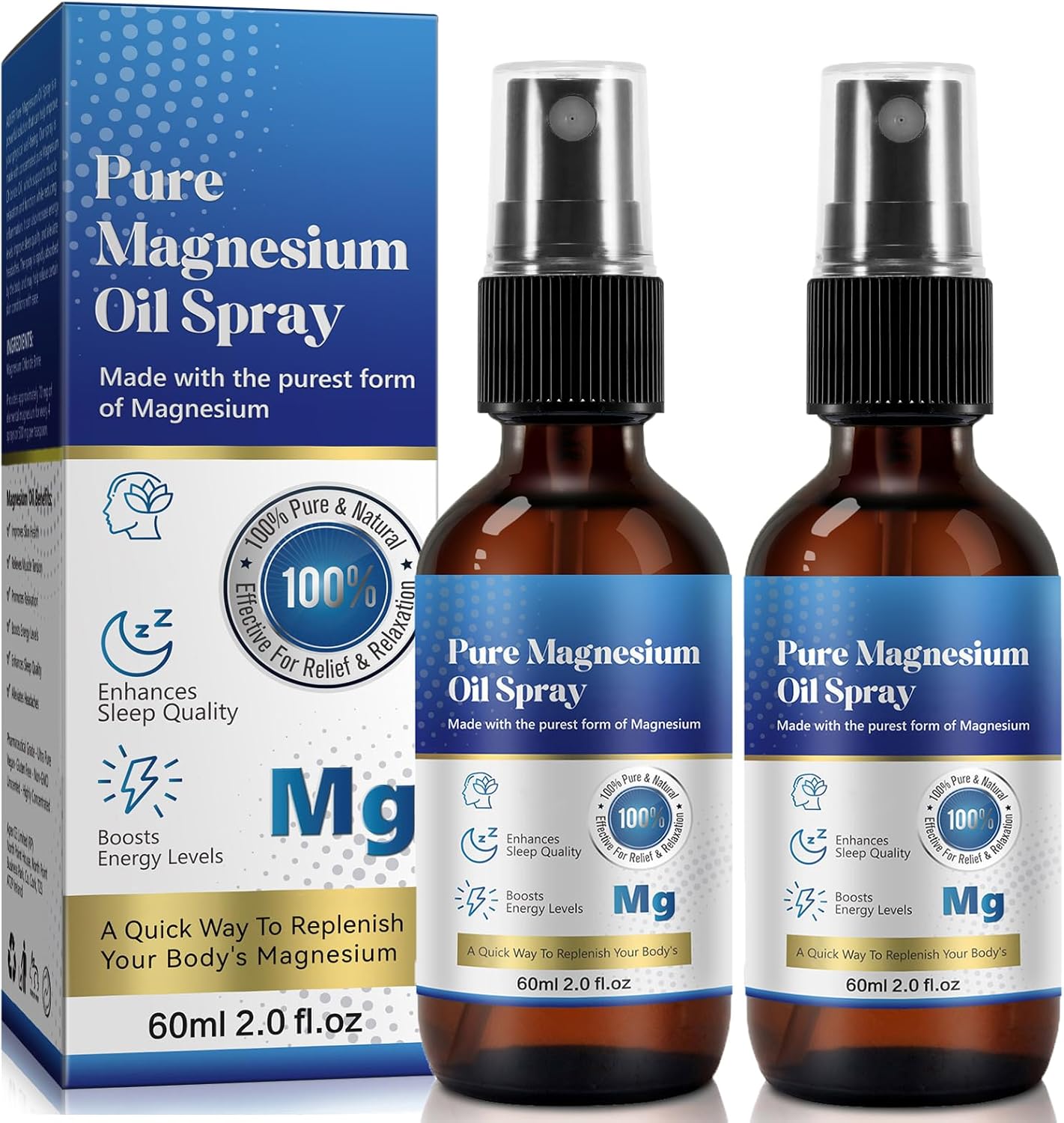 Magnesium Oil Spray 2 Pack, Magnesium Oil for Feet, Pure Magnesium Oil Spray for...