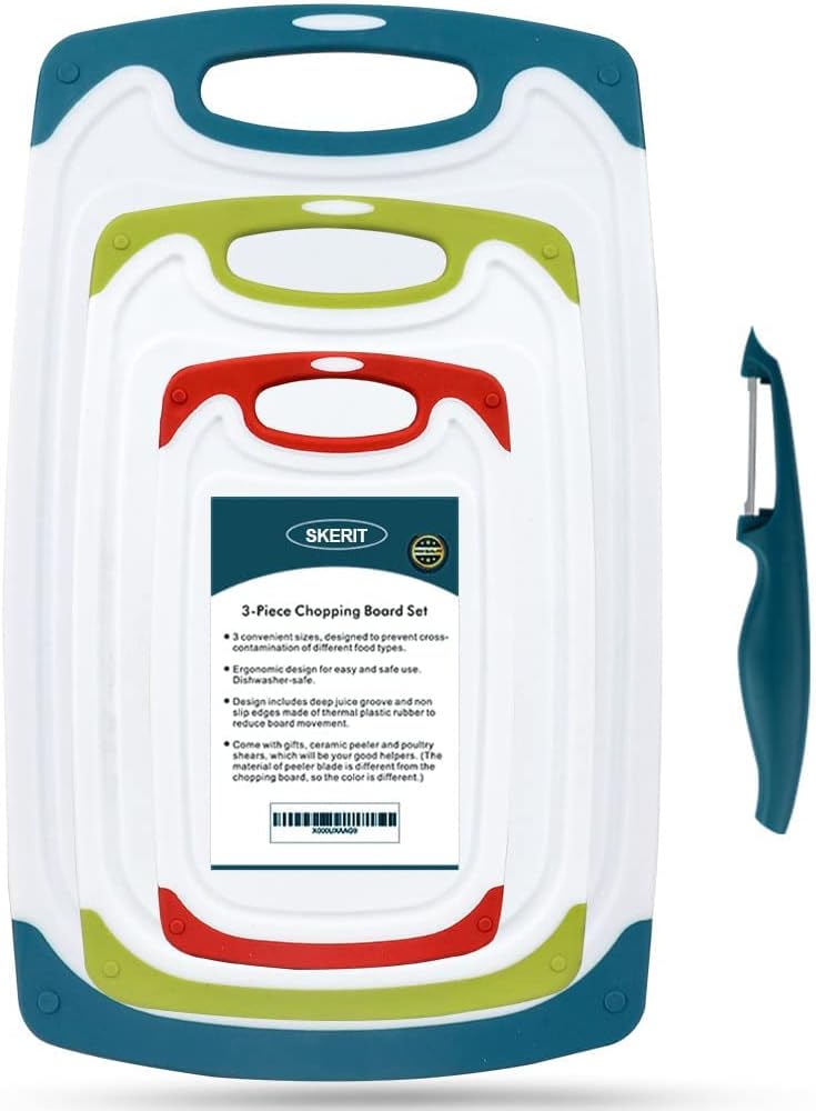 SKERITO Chopping Board Set, BPA Free Plastic Kitch...