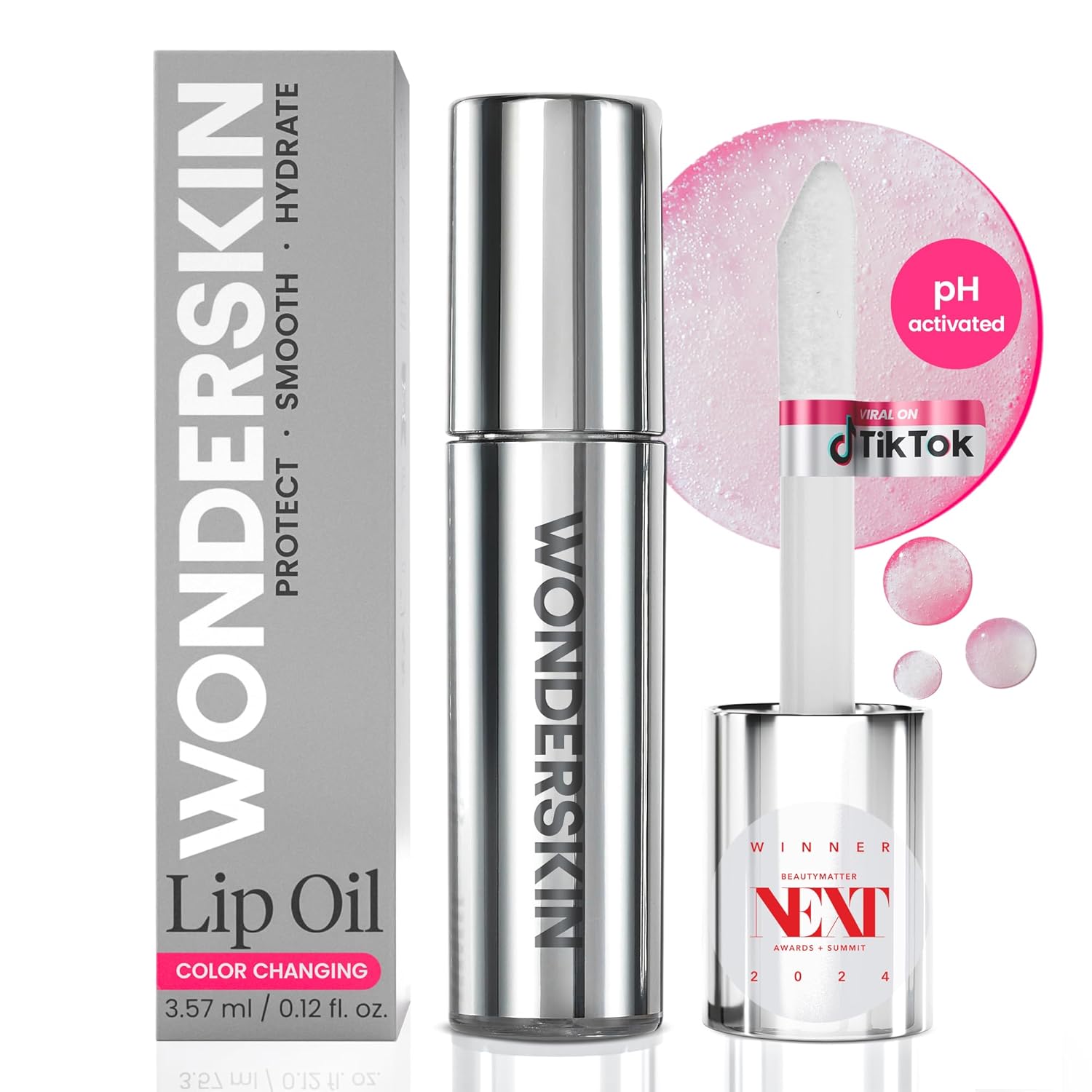 Wonderskin Lip Rehab Serum Oil - Color Changing Lip Oil from Clear to Pink - PH-...