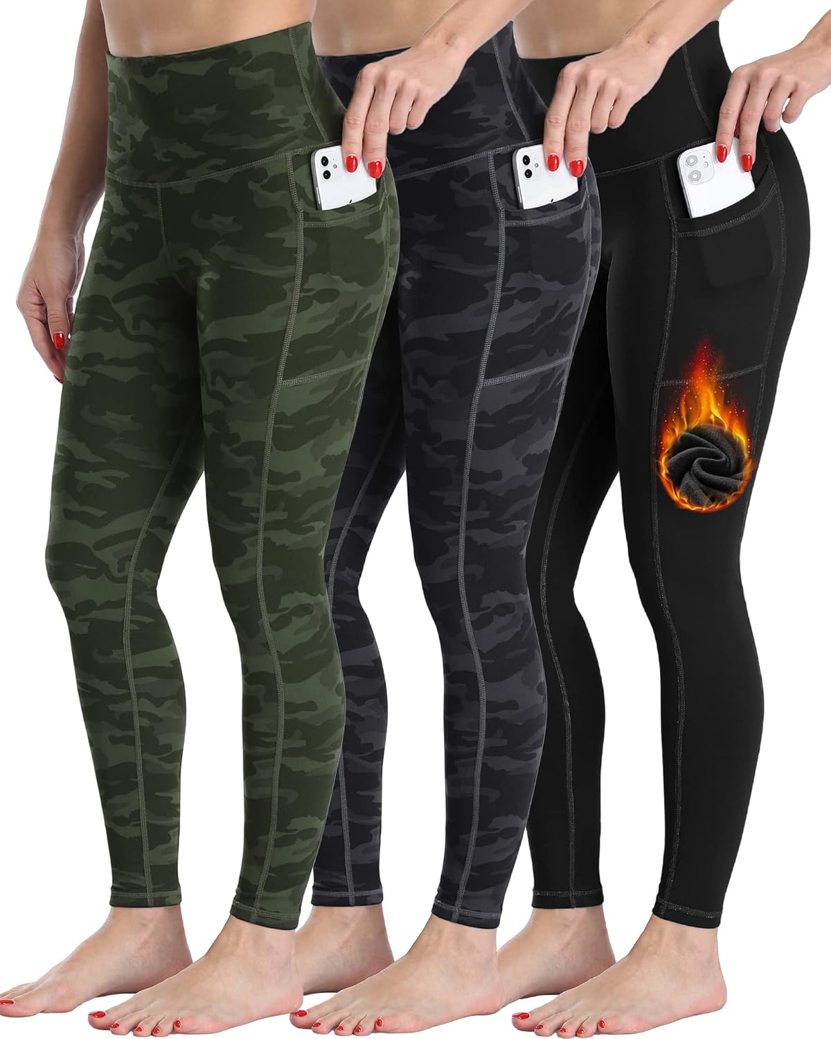 CHRLEISURE Fleece Lined Leggings Women with Pockets - Winter Warm Thermal Thick...