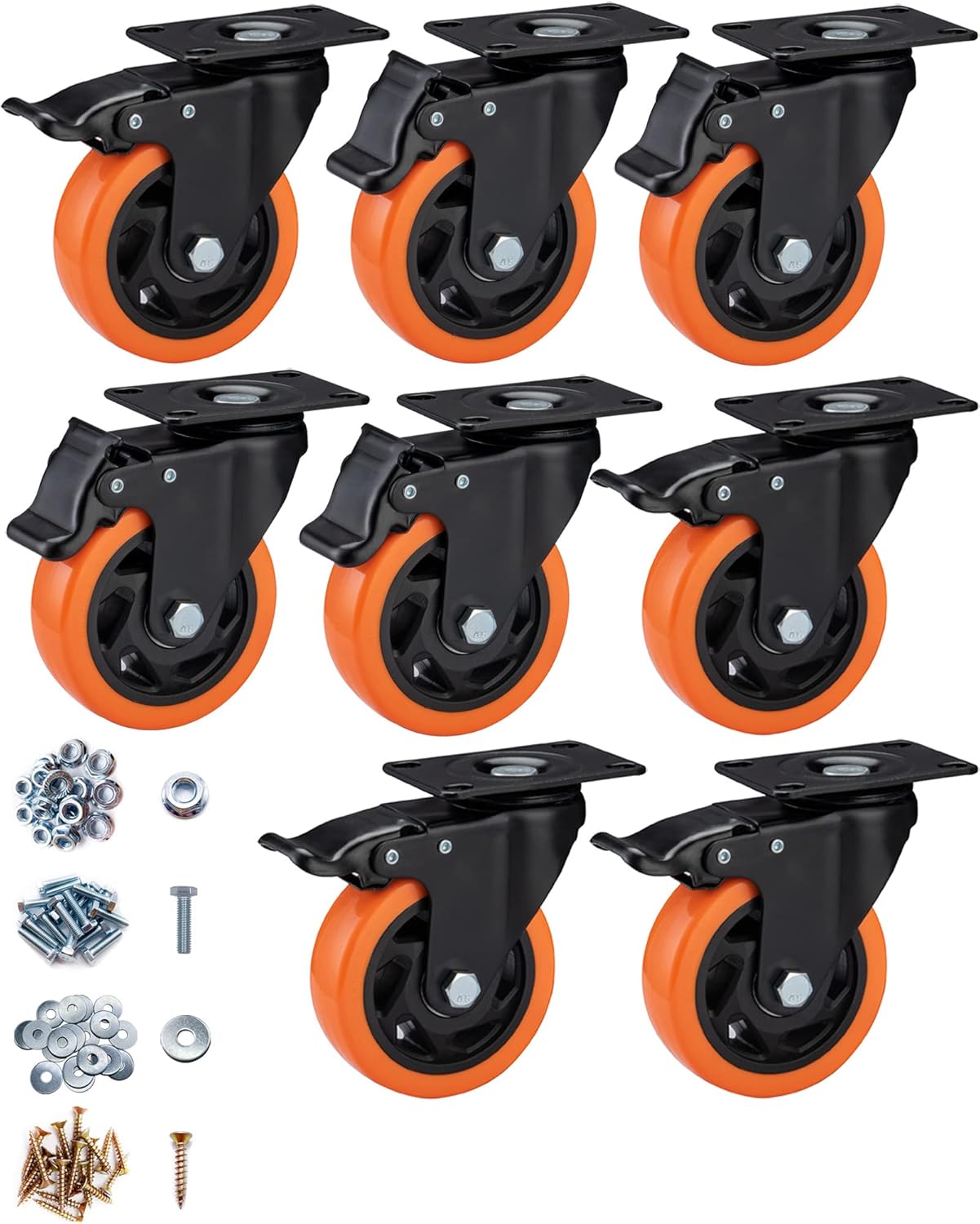 Casters, 4" Caster Wheels，Casters Set of 8 Heavy Duty - ASRINIEY Orange Polyure...