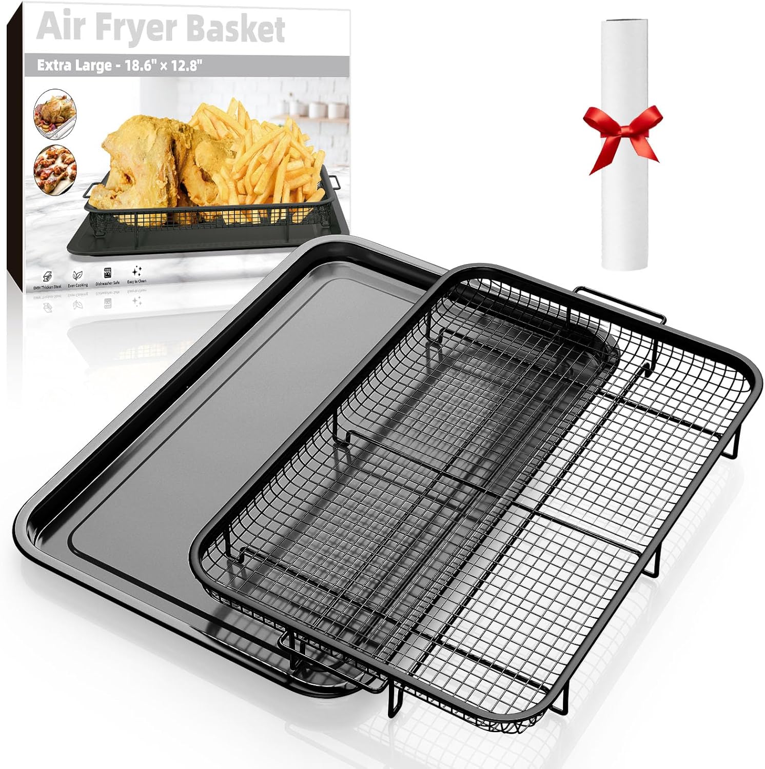Air Fryer Basket for Oven, Extra Large 18.6" x 12.8" Oven Air Fryer Basket and T...